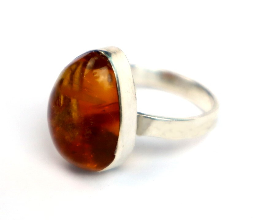 Exquisite Natural Light Yellow Amber .925 Sterling Silver Ring #8