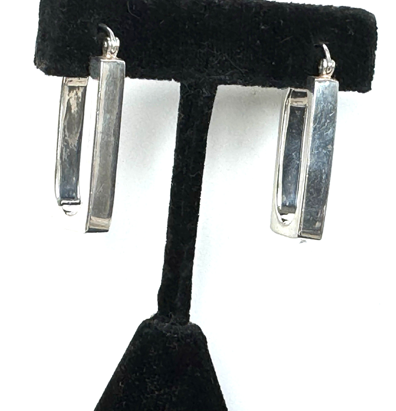 Vintage 925 Sterling Silver Modernist Rectangle Hoop Earrings Geometric Dangle