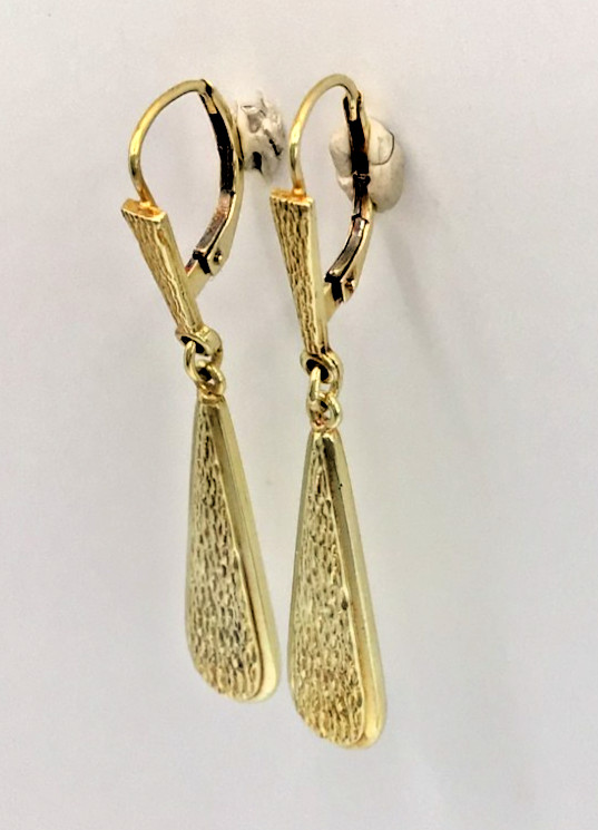 Rare Vintage 14K Gold 3.71g Teardrop Dangle/Drop Leverback Earrings With Texture