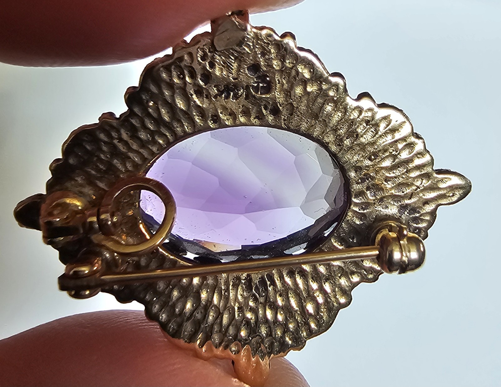 Vintage 14kt Gold Filigree Amethyst & Seed Pearl Brooch/Pendant