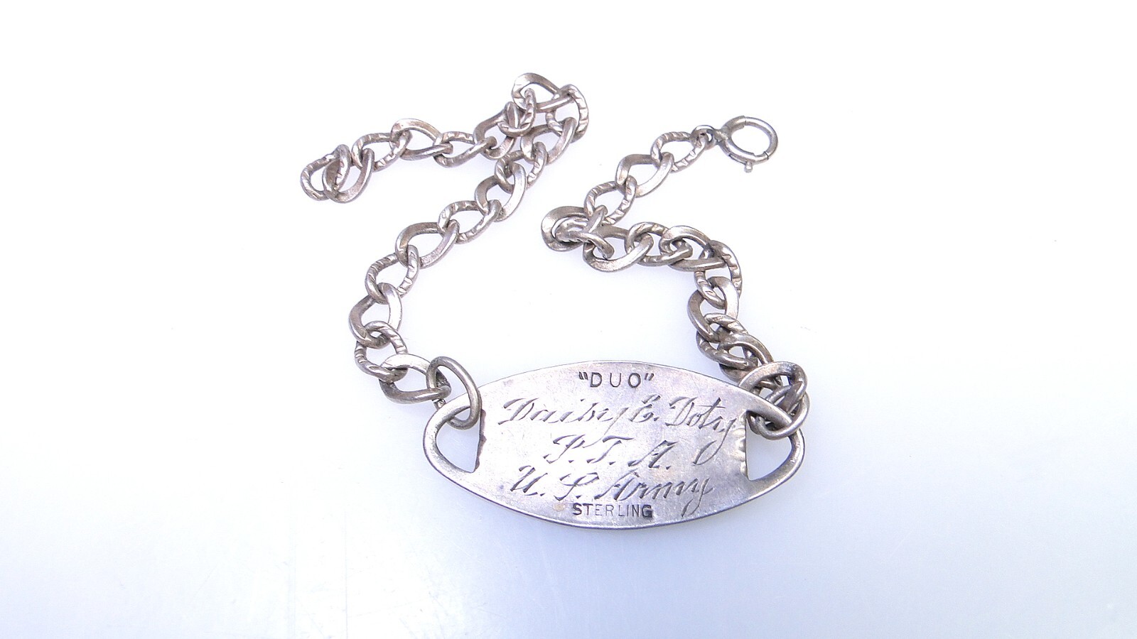 Antique WWI Sterling US Army Engraved ID Military Sweetheart Bracelet
