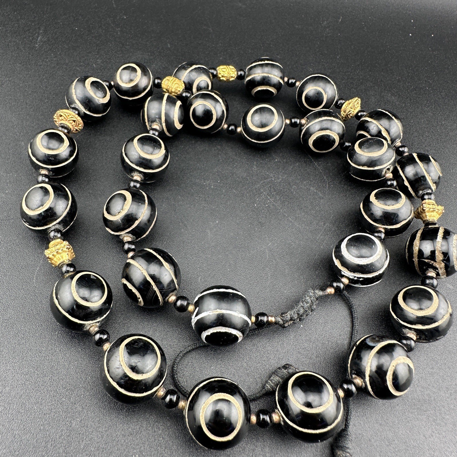 Lot 27 Ethnic Pyu Etched Agate Eye Beads Natural Stone Agate Beaded Necklace