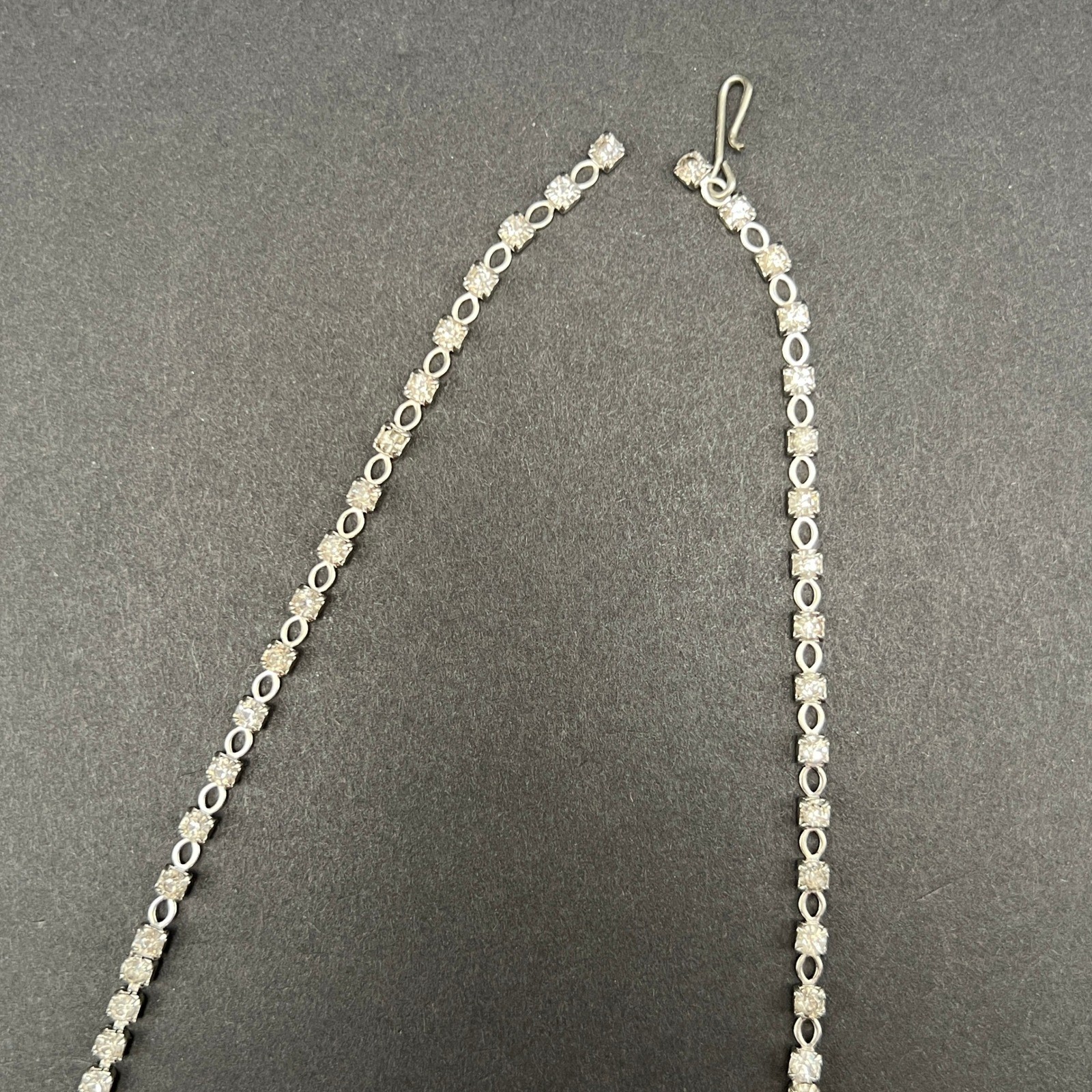Vintage Rhinestone Necklace Choker Silver Tone Clear 16″ READ