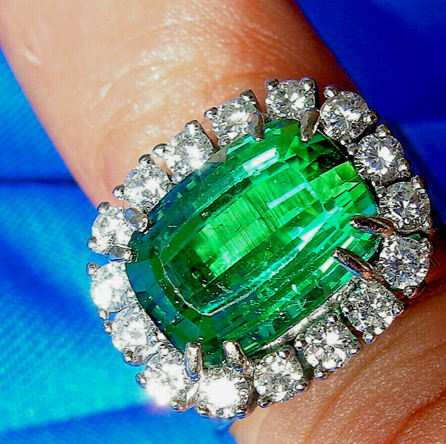 EARTH MINED Sea foam Blue Green PARAIBA Tourmaline DIAMOND Designer Deco Ring