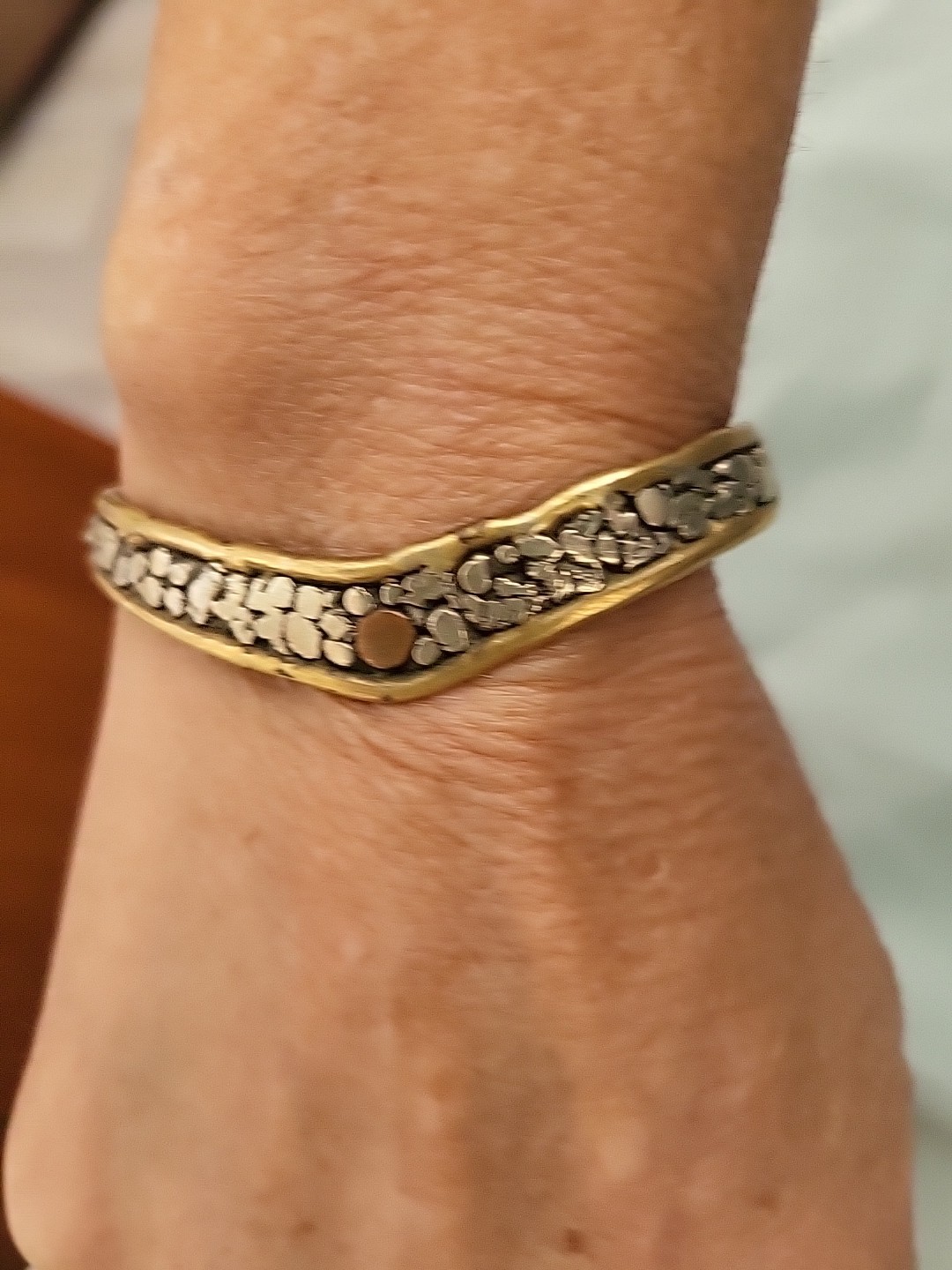 Bought at an estate sale Vintage Mixed Metals Gemstone Cuff Bracelet