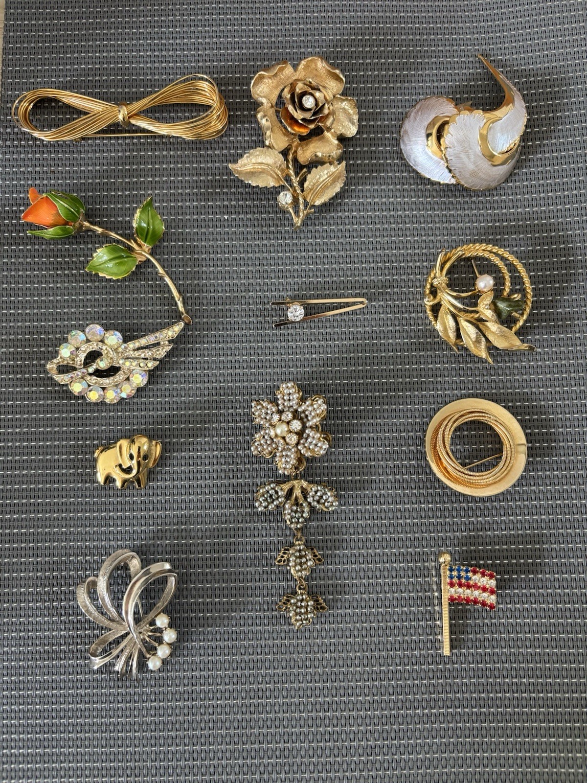 VTG Lot of 12 Pins Costume Jewelry Coro Trifari Kramer Sarah Cov AB RHINESTONES