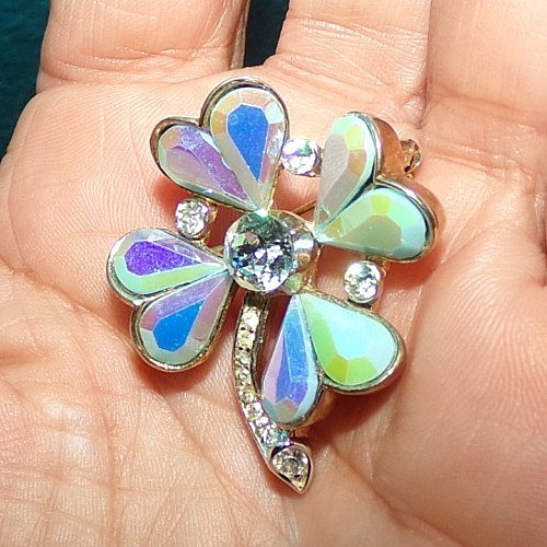 Jaw dropping and unusual 4 leaf clover shaped pin signed Crown Trifari-OMG!!