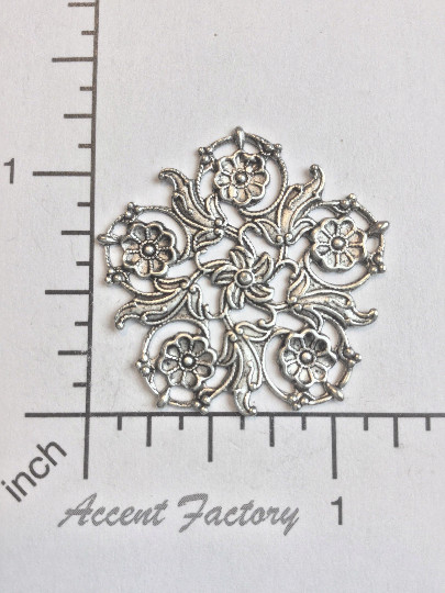 24604 – Floral Filigree Round Jewelry Finding Matte Silver Ox