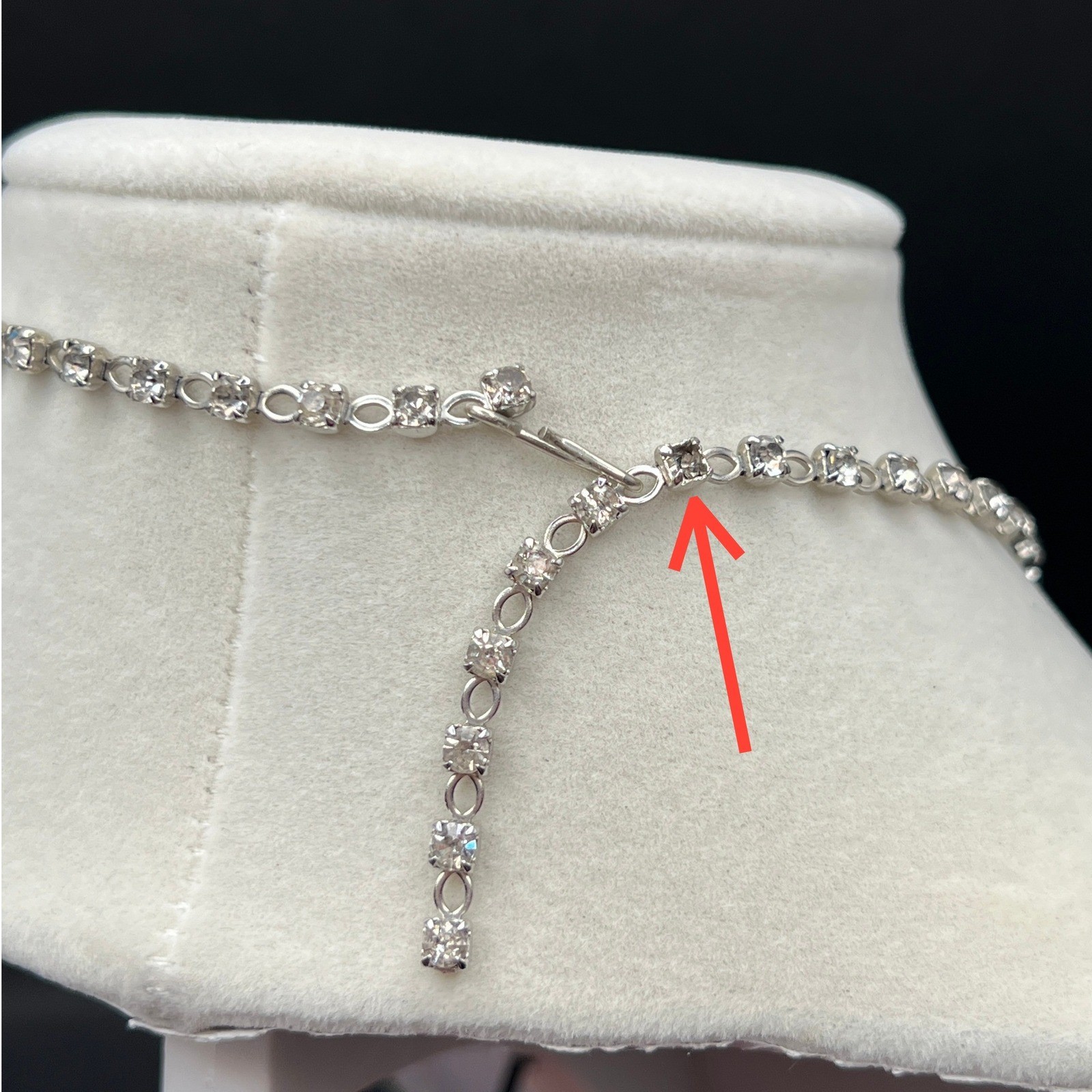 Vintage Rhinestone Necklace Choker Silver Tone Clear 16″ READ