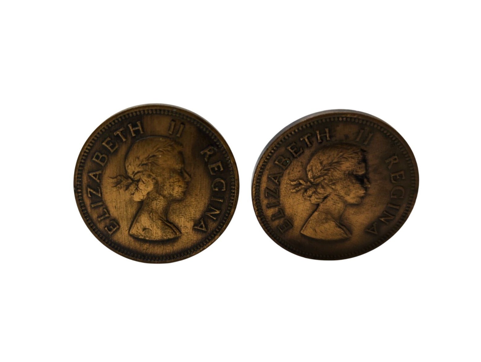 Vintage Penny Coin Clip-On Earrings Elizabeth II South Africa 1957 Patina