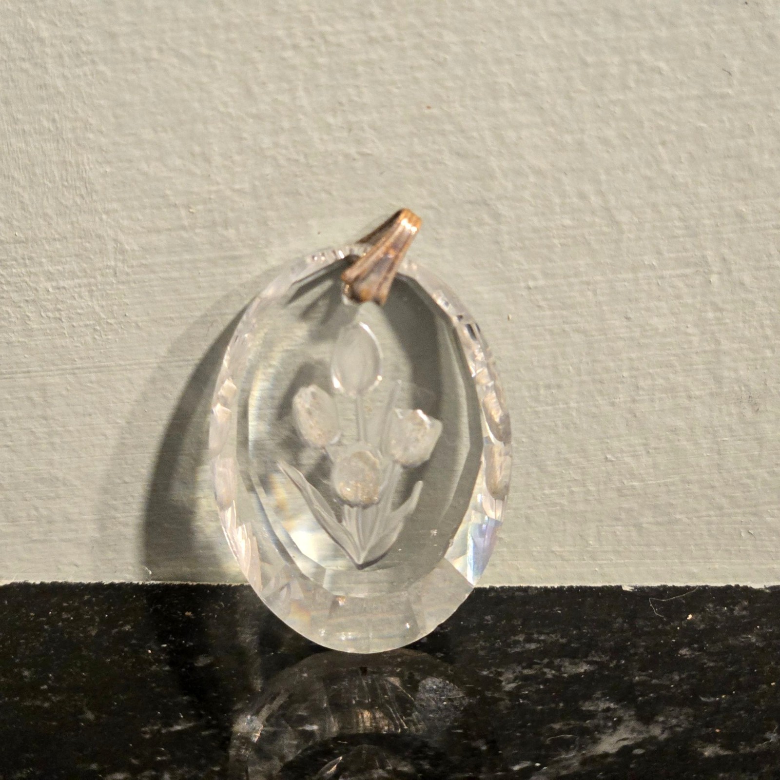 Vintage Intaglio Glass Tulip Pendant Faceted Crystal Floral Necklace Charm gift