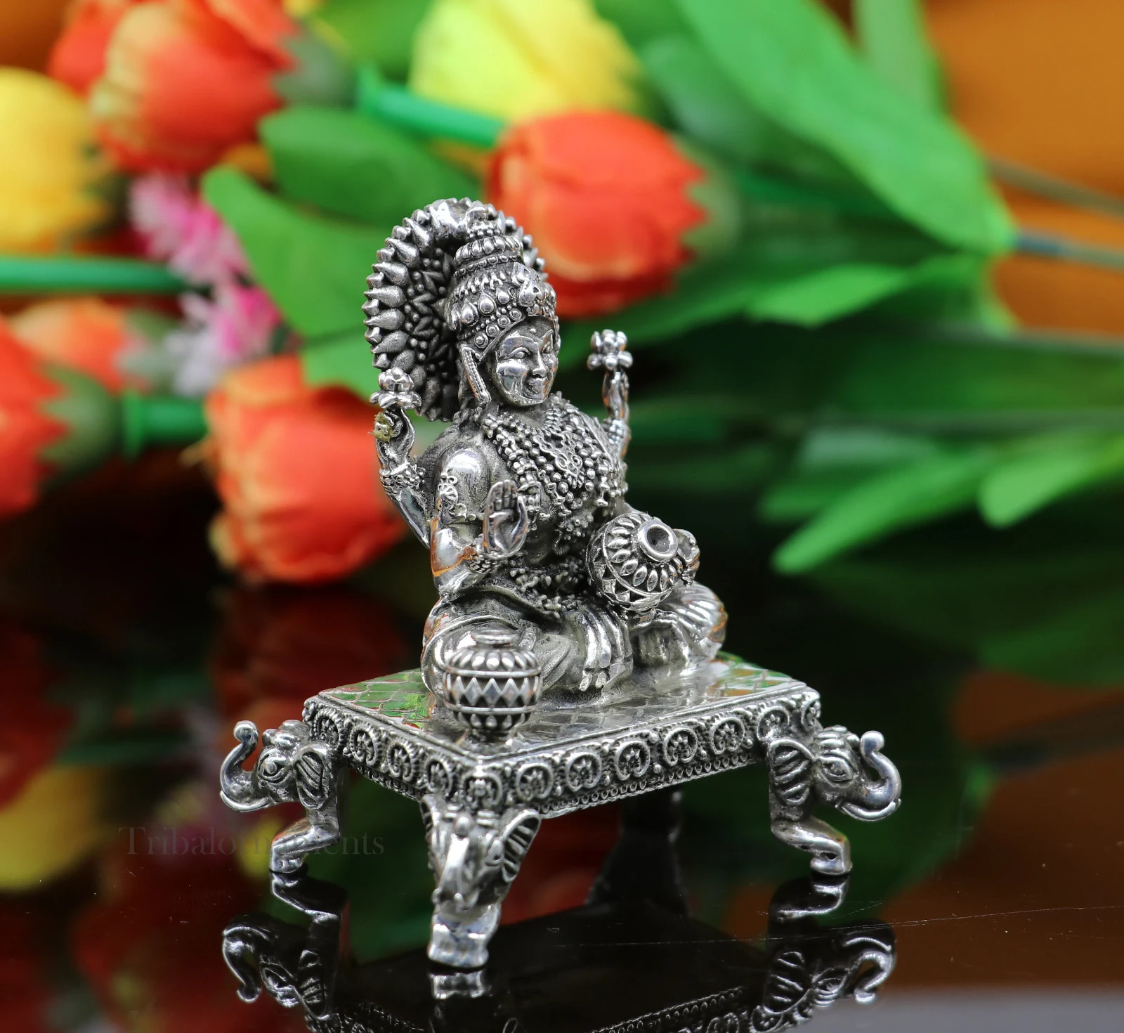 925 sterling silver Goddess Lakshmi sculpture figurine, puja article art226
