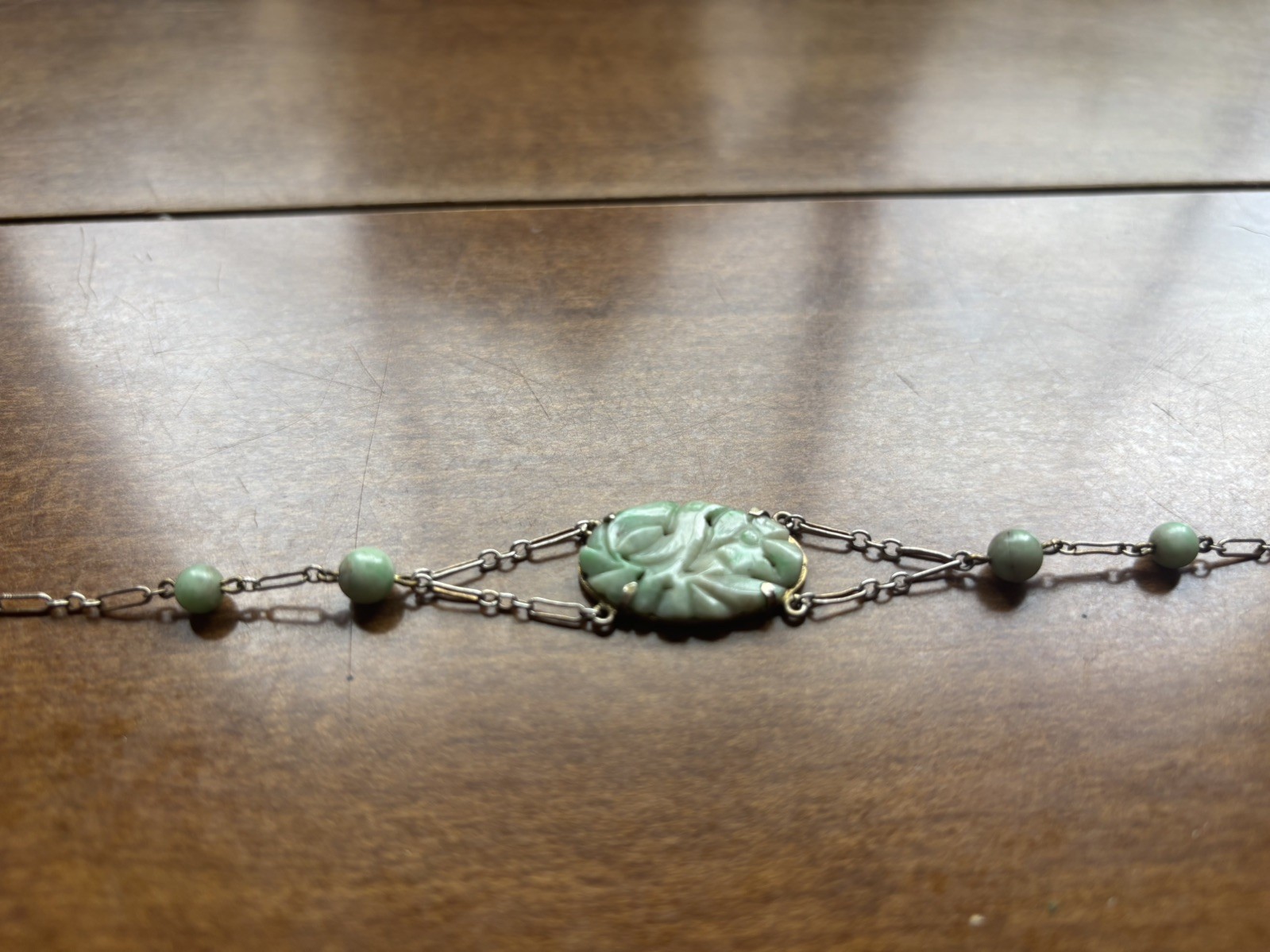 Antique Chinese Old Mine Art Deco Edwardian Jade Carved bracelet