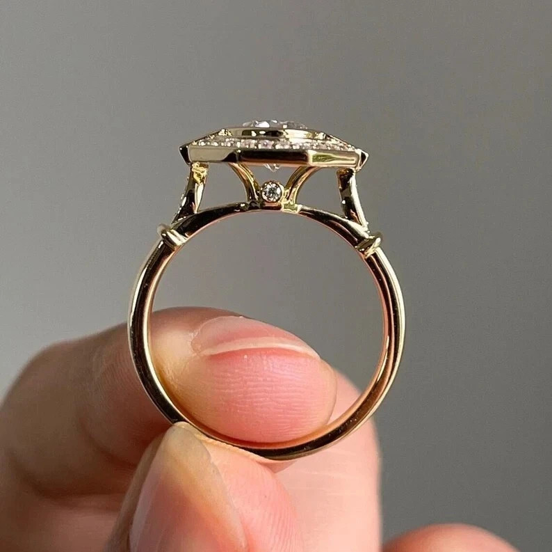 Art Deco Round Cut Lab Created Diamond Anniversary 14K Yellow Gold Finish Ring