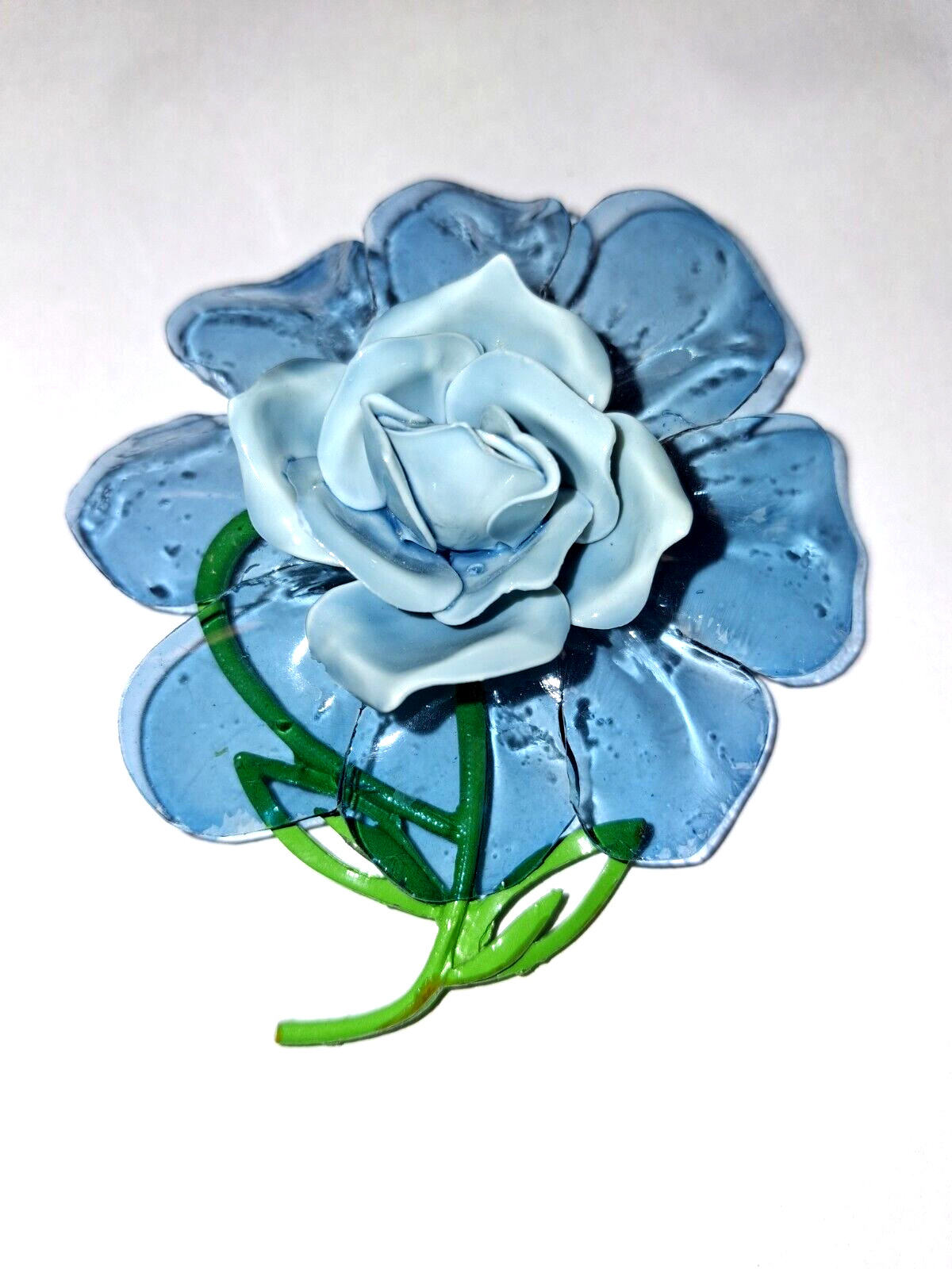 Antique Cellulose Acetate Plastic Blue Flower Pin Brooch RARE