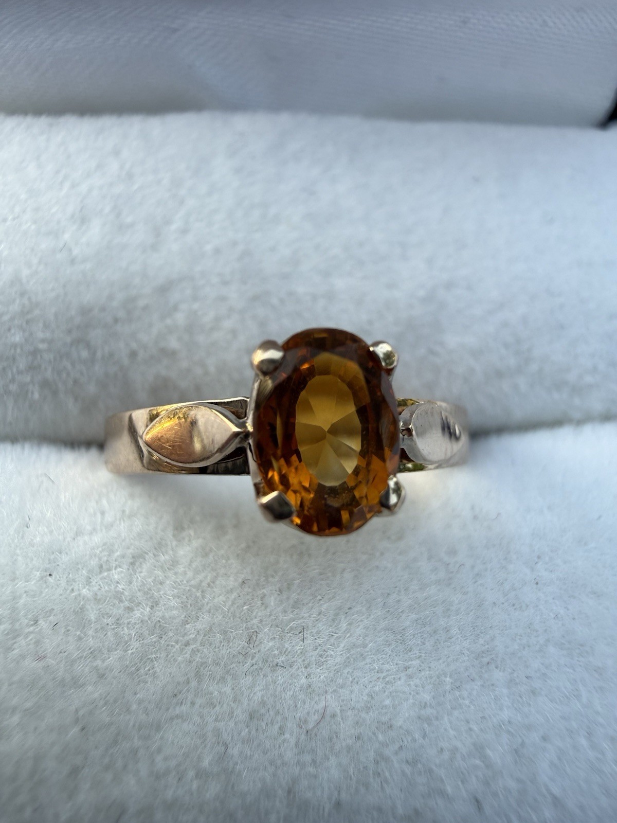 Vintage 14k Rose Gold Madeira 1ct Citrine Oval Solitaire Ring Size 6.25 2.2 Gram