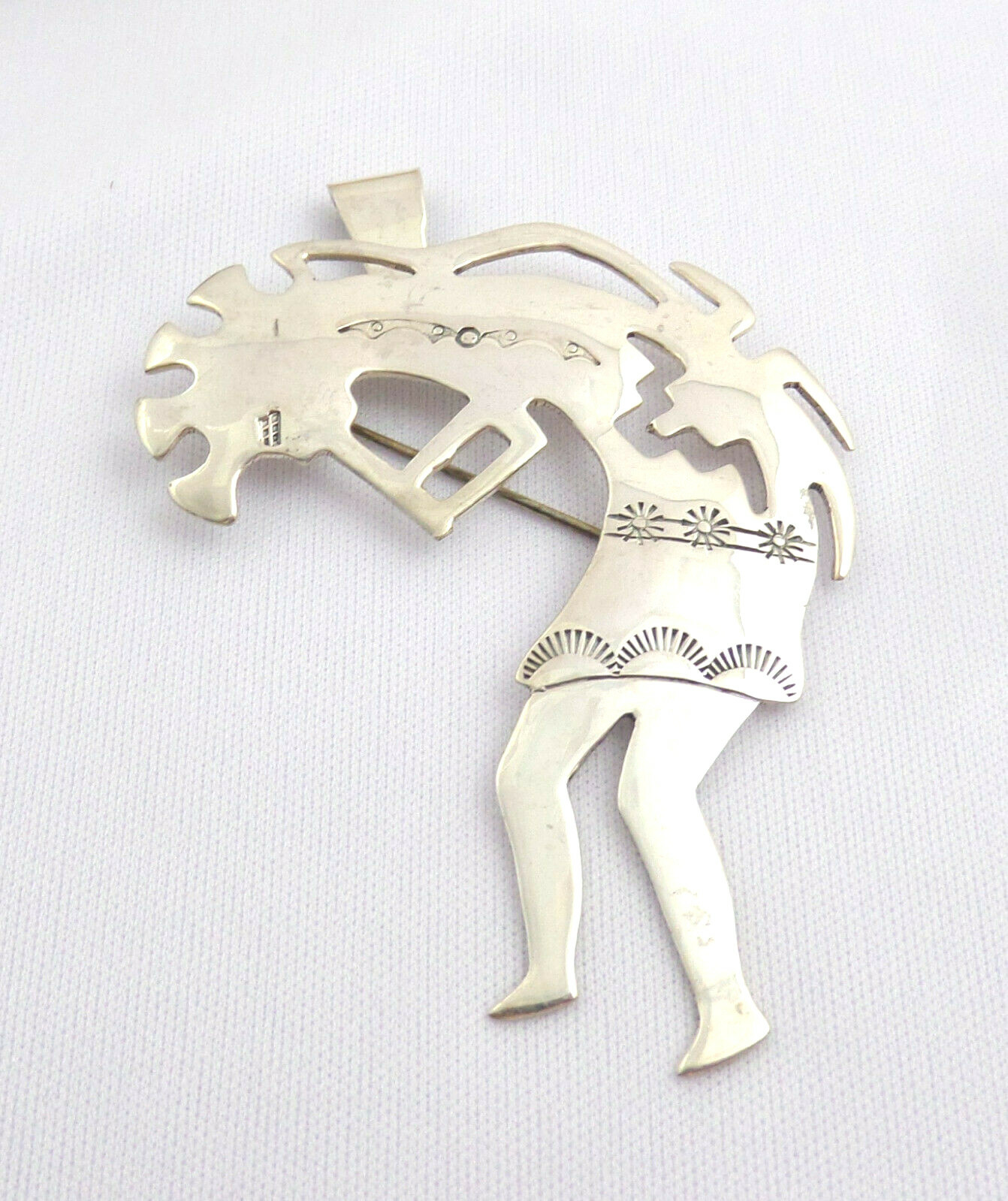 VTG Native Sterling Kokopelli Brooch – Pendant 2.5” Long Signed OMMY 10.9 Grams
