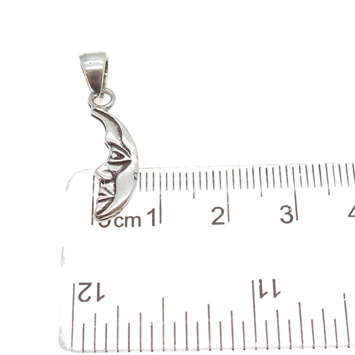925 Sterling Silver Vintage Man in the Moon Crescent Oxidized Charm Pendant