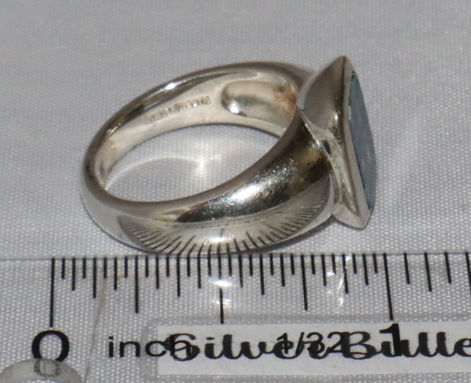 Vintage Sterling Silver Mosaic Blue Opal Gem Inlay Michelle Albala Ring Size 6