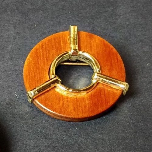 VTG Mid-Century Modern Wood and metal 1″ brooch MCM