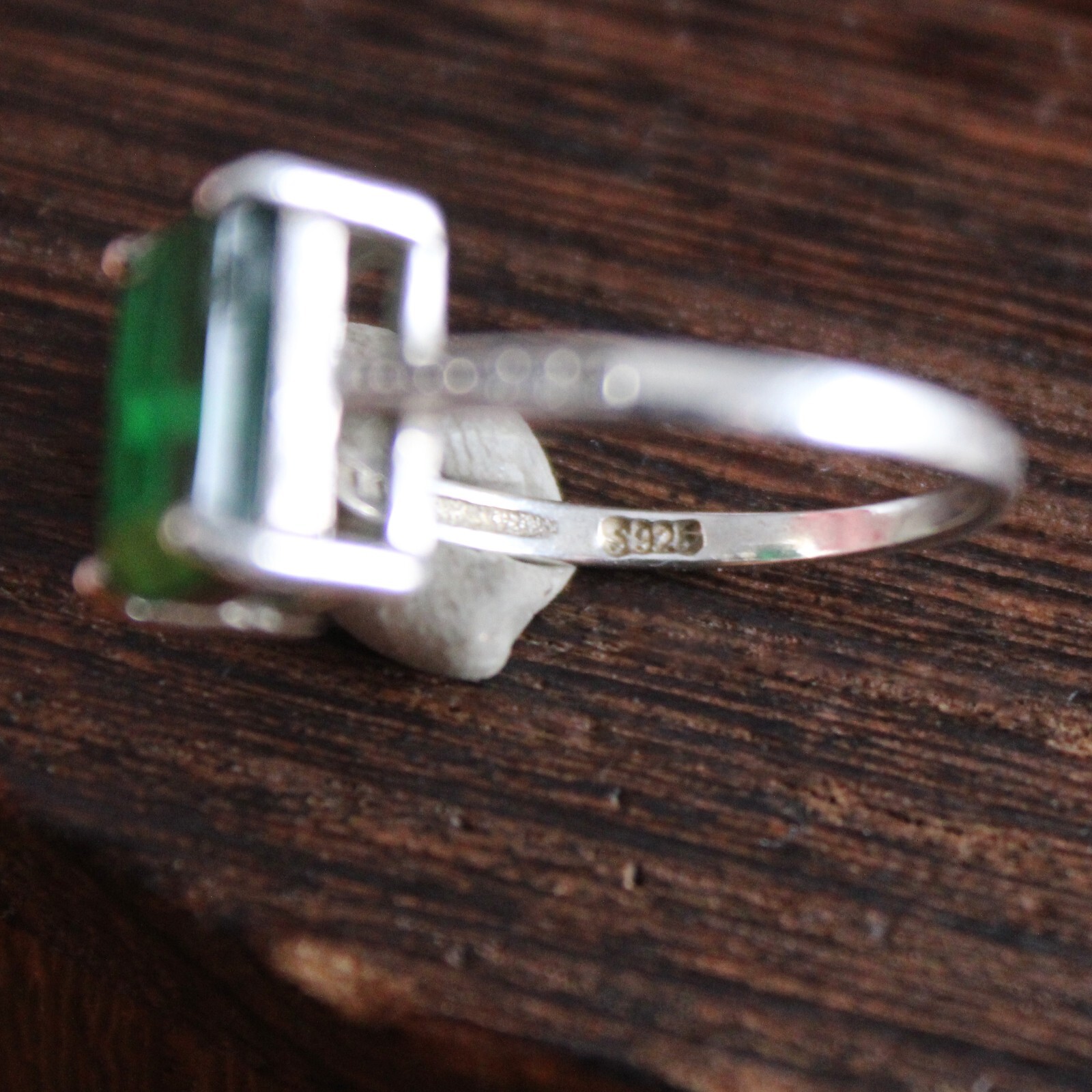 Lab Created Green Emerald Solitaire Ring Zircon Accent Sterling Silver Sz 6.25