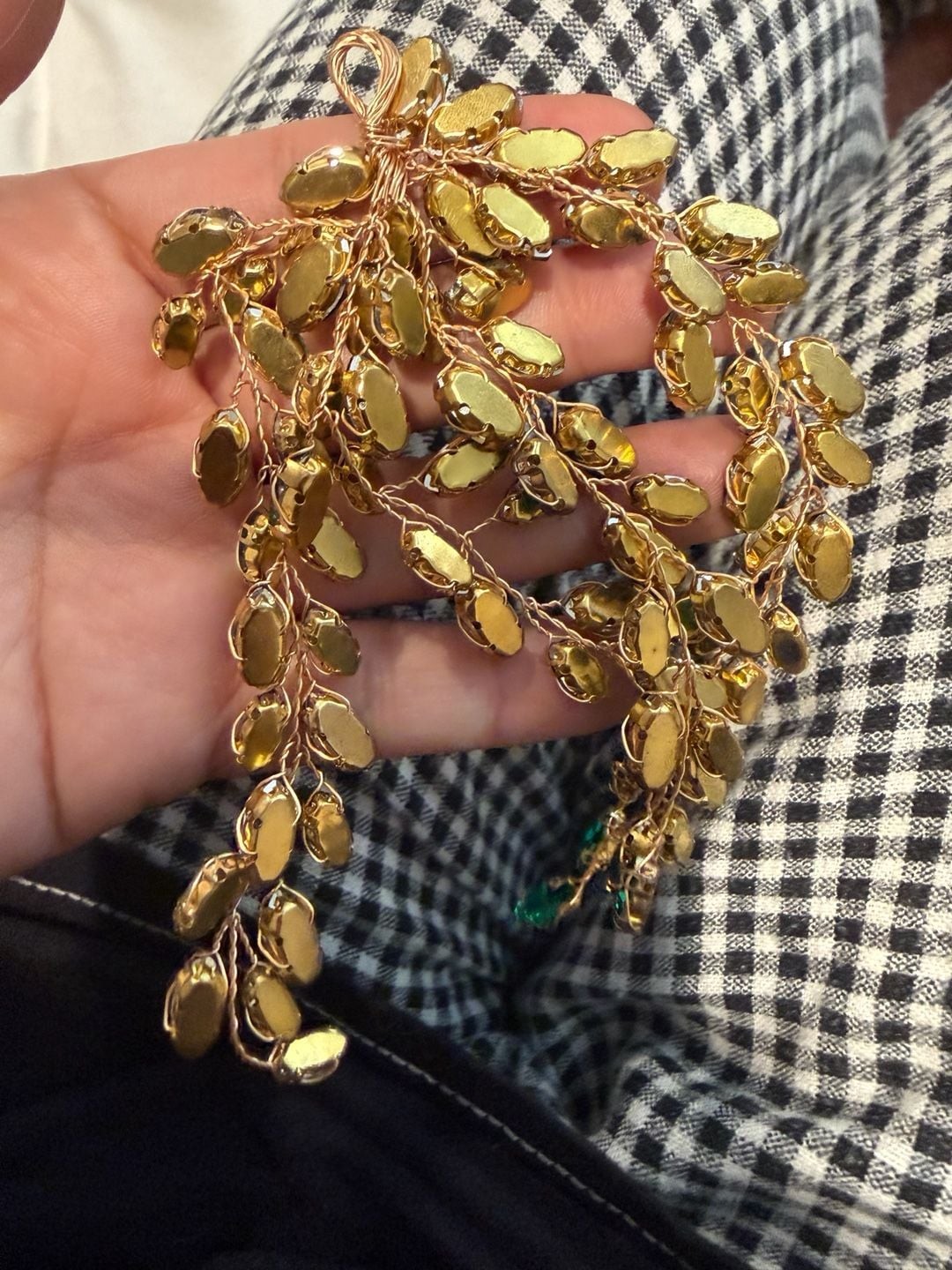 Gold-Tone Emerald Green Marquise Rhinestone w/loop for hook/decor