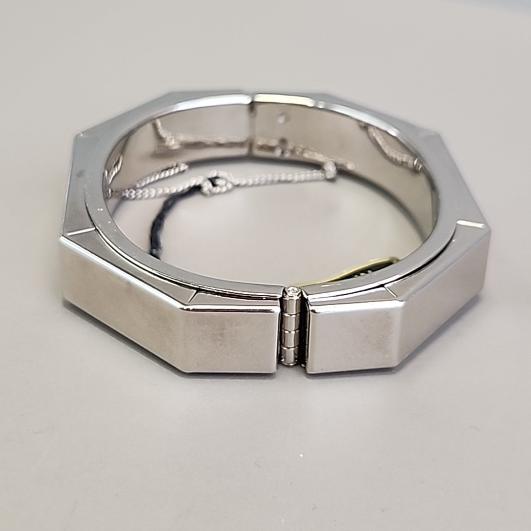 Vintage Hinged Bangle Bracelet Octagon Silver Tone Hong Kong Safety Clasp 6.5″
