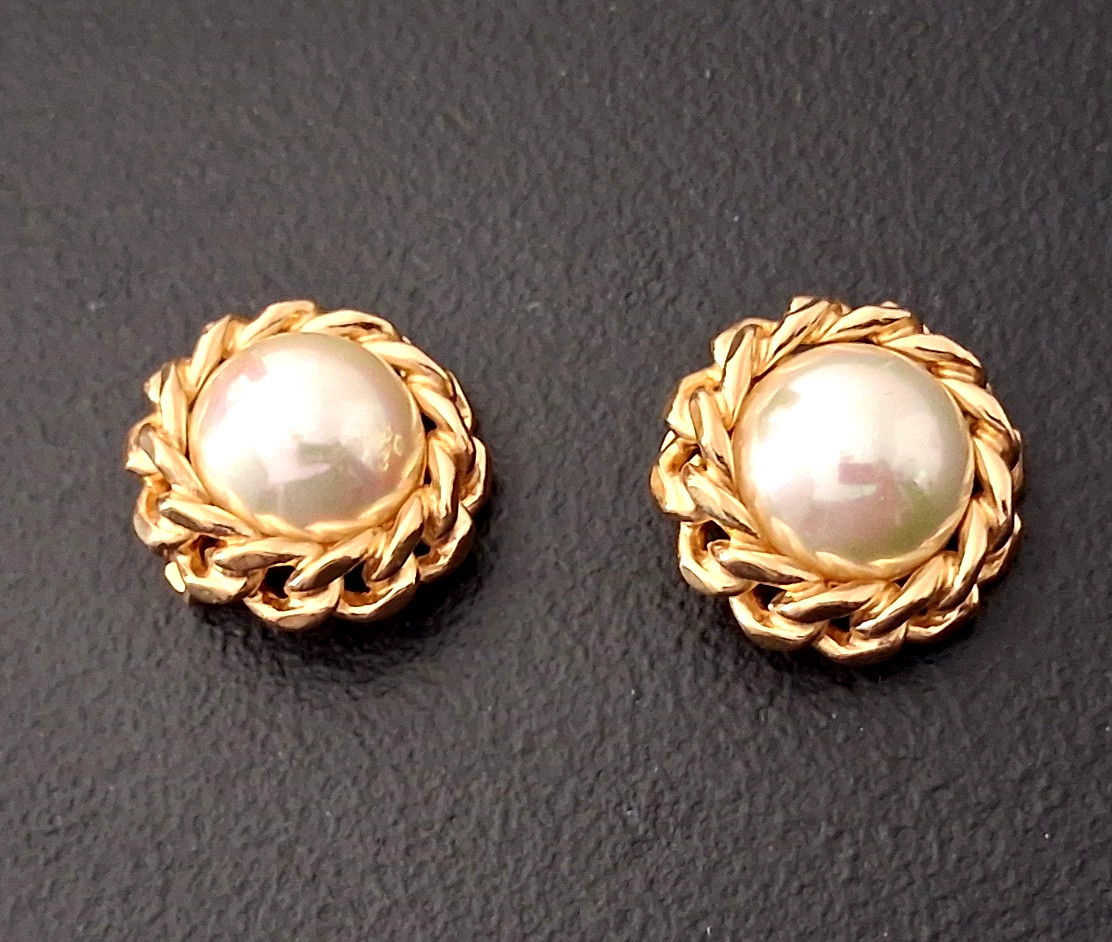 LARGE VINTAGE Christian Dior Faux Pearl Gold Tone Clip-On Earrings