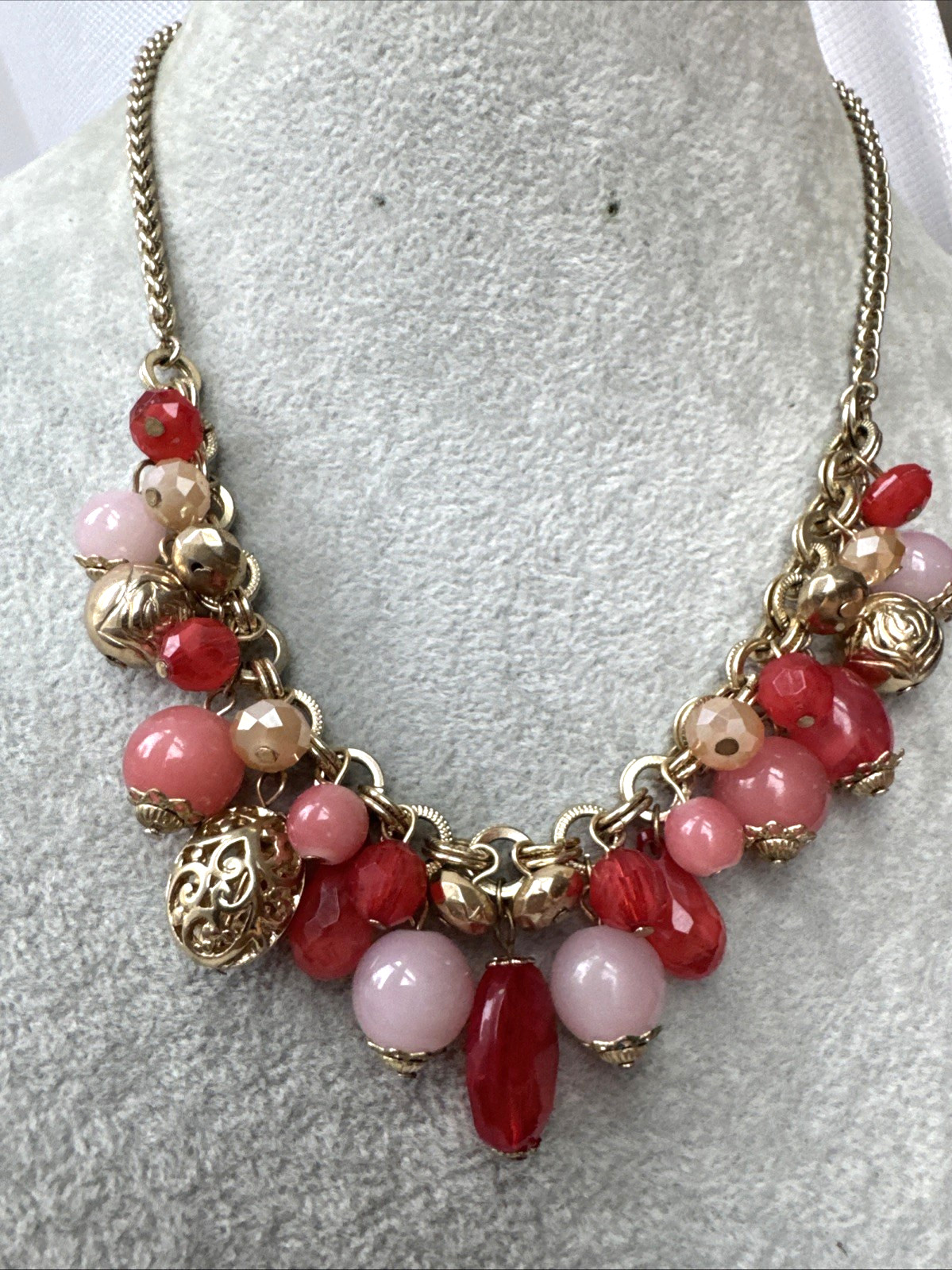VALENTINES! pink red Gold Modernist Metal Jewelry y2k 1990s boho chunky necklace