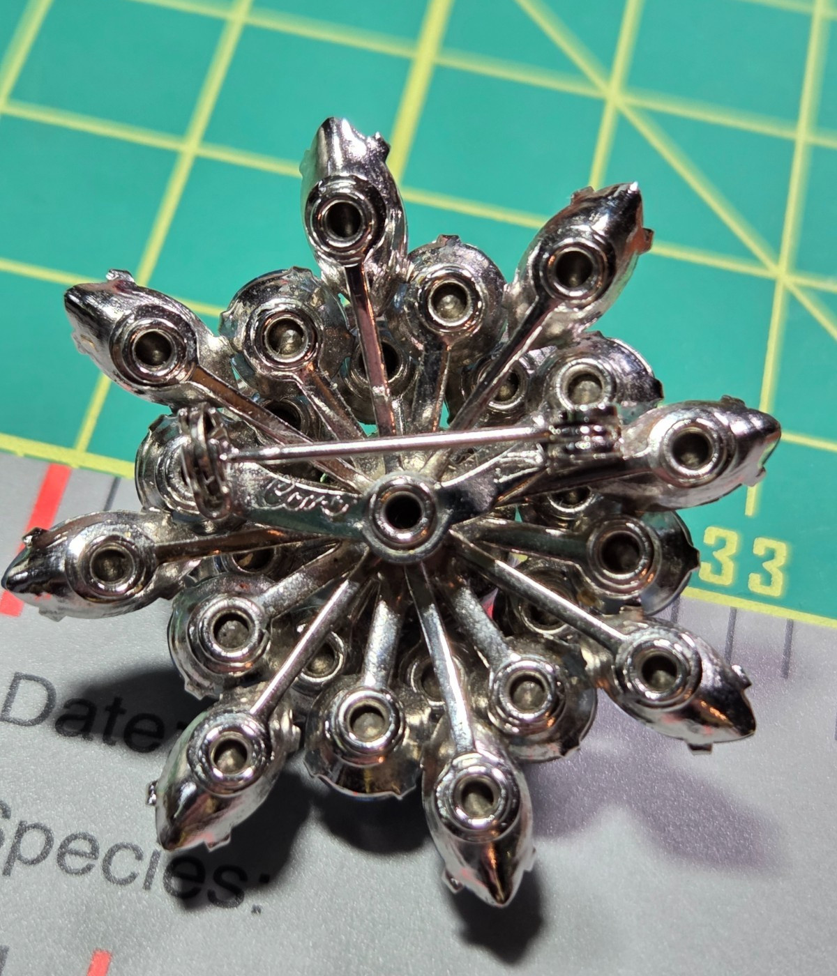 Vtg Coro Blue Crystal Starburst Rhinestone Brooch Silver Tone MCM 1.5″