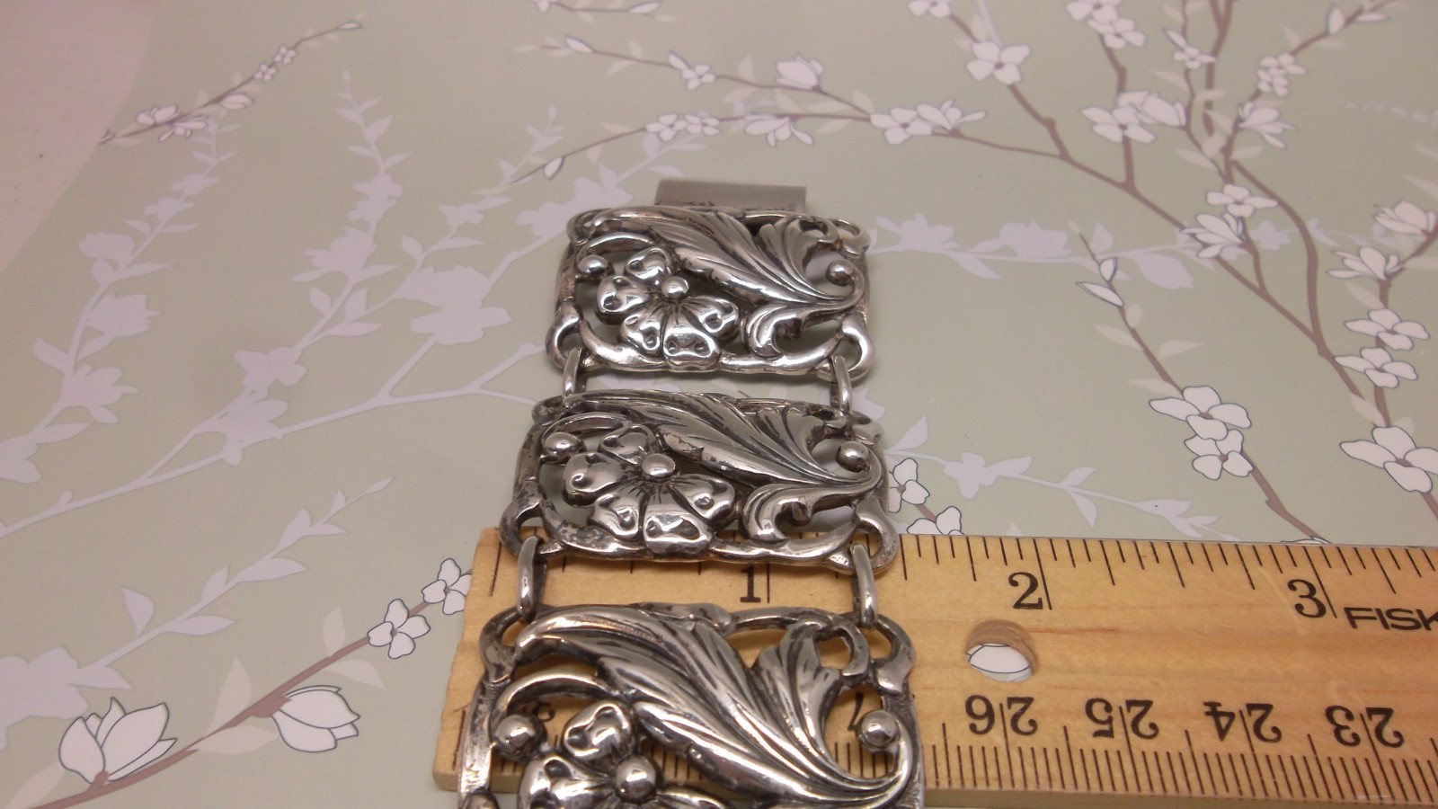 VINTAGE Danecraft Sterling Flower Scroll Wide Link Bracelet 7″ * 61.1 g STUNNING