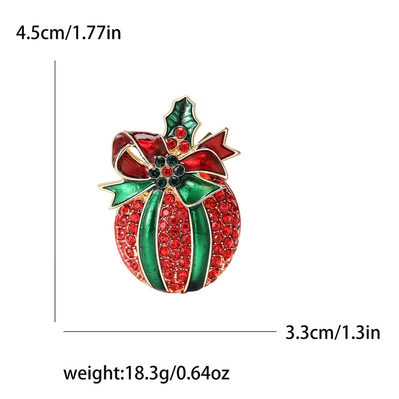 Christmas Rhinestone Brooch Pin 18K Golden Plated Zinc Alloy Festive Party