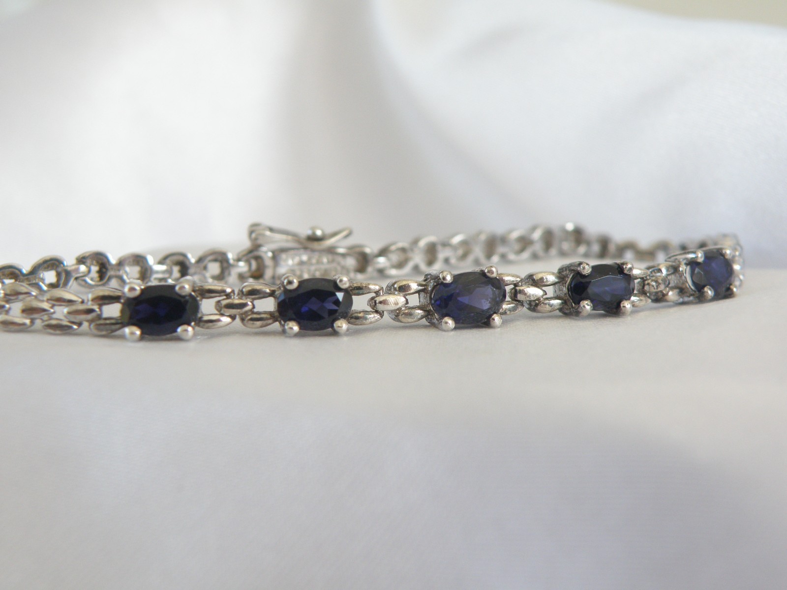 Vintage Sterling Silver 925 Natural Iolite Link Chain Tennis Bracelet Fits