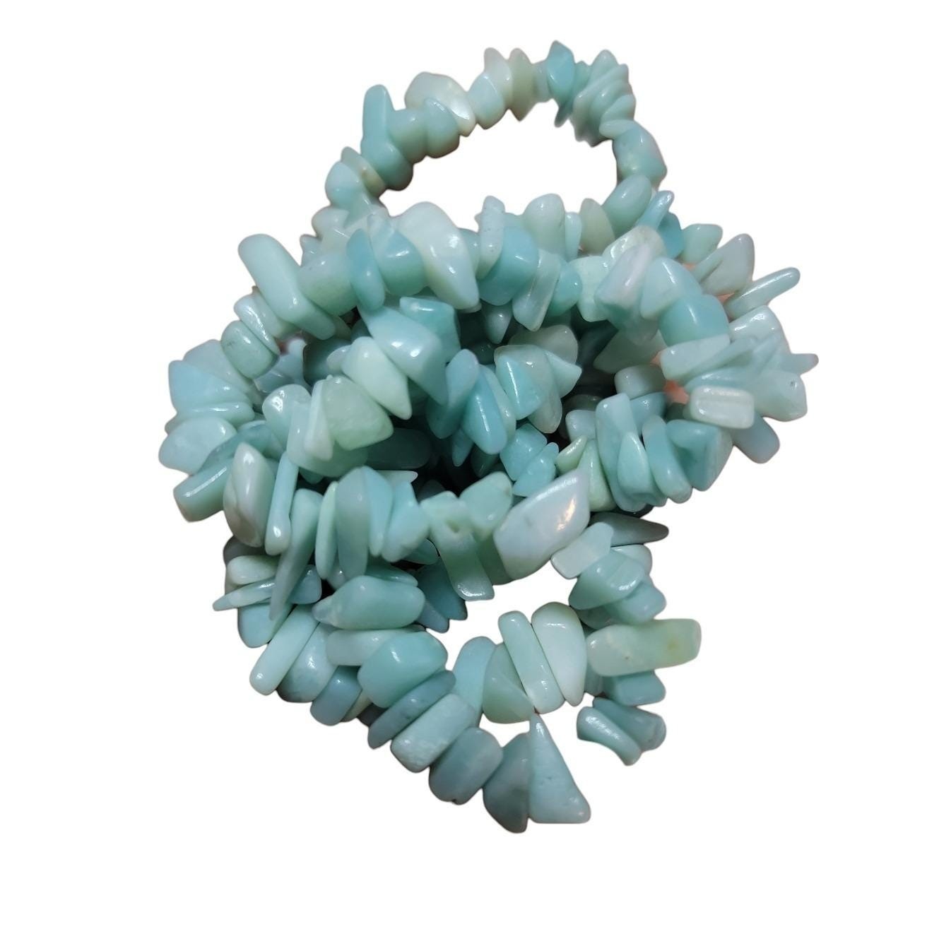 Vintage Amazonite Chip Bead Necklace Light Blue Stone Single Strand 17 Inch