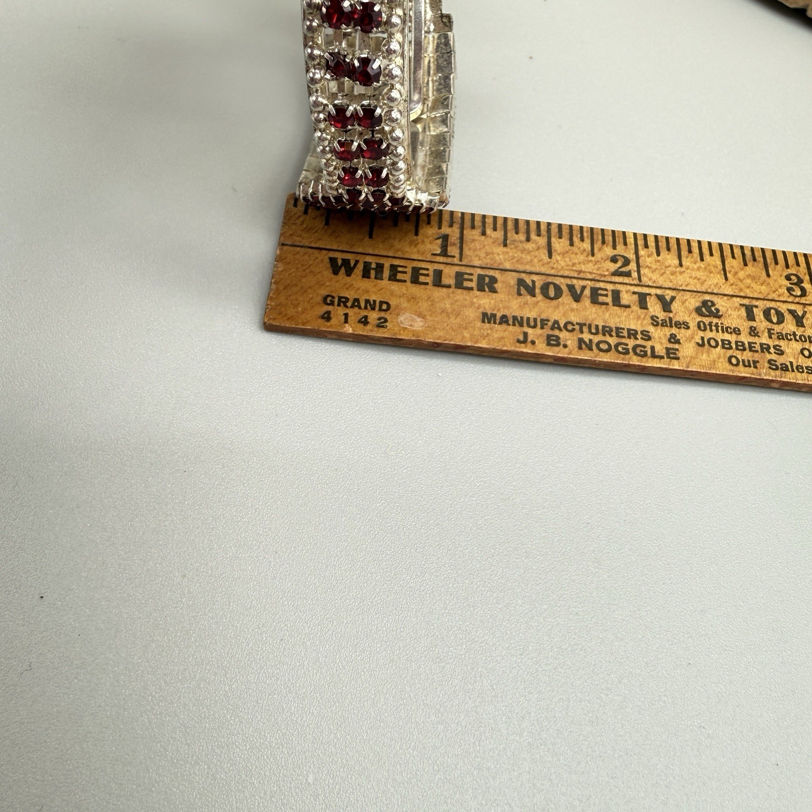 Vintage Red & Clear Rhinestone Hinged Cuff Bracelet Unmarked Red Bracelet