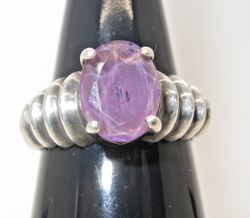 Nice Vintage Sterling Silver and Amethyst Ring Size 6