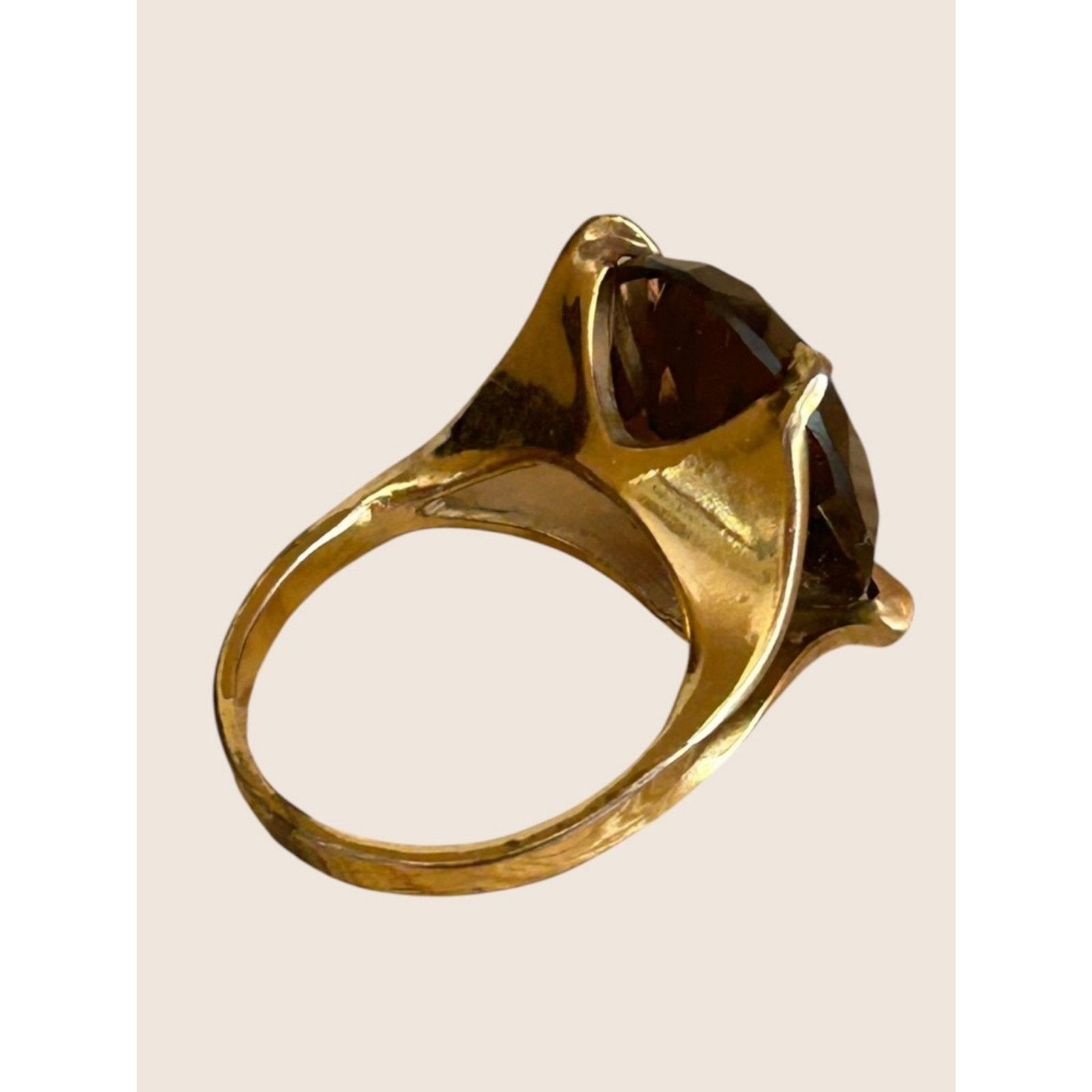 ✨ VTG 1960s COCKTAIL CHUNKY STATEMENT RING SMOKY QUARTZ 10K GF SIZE 5.5 AS IS