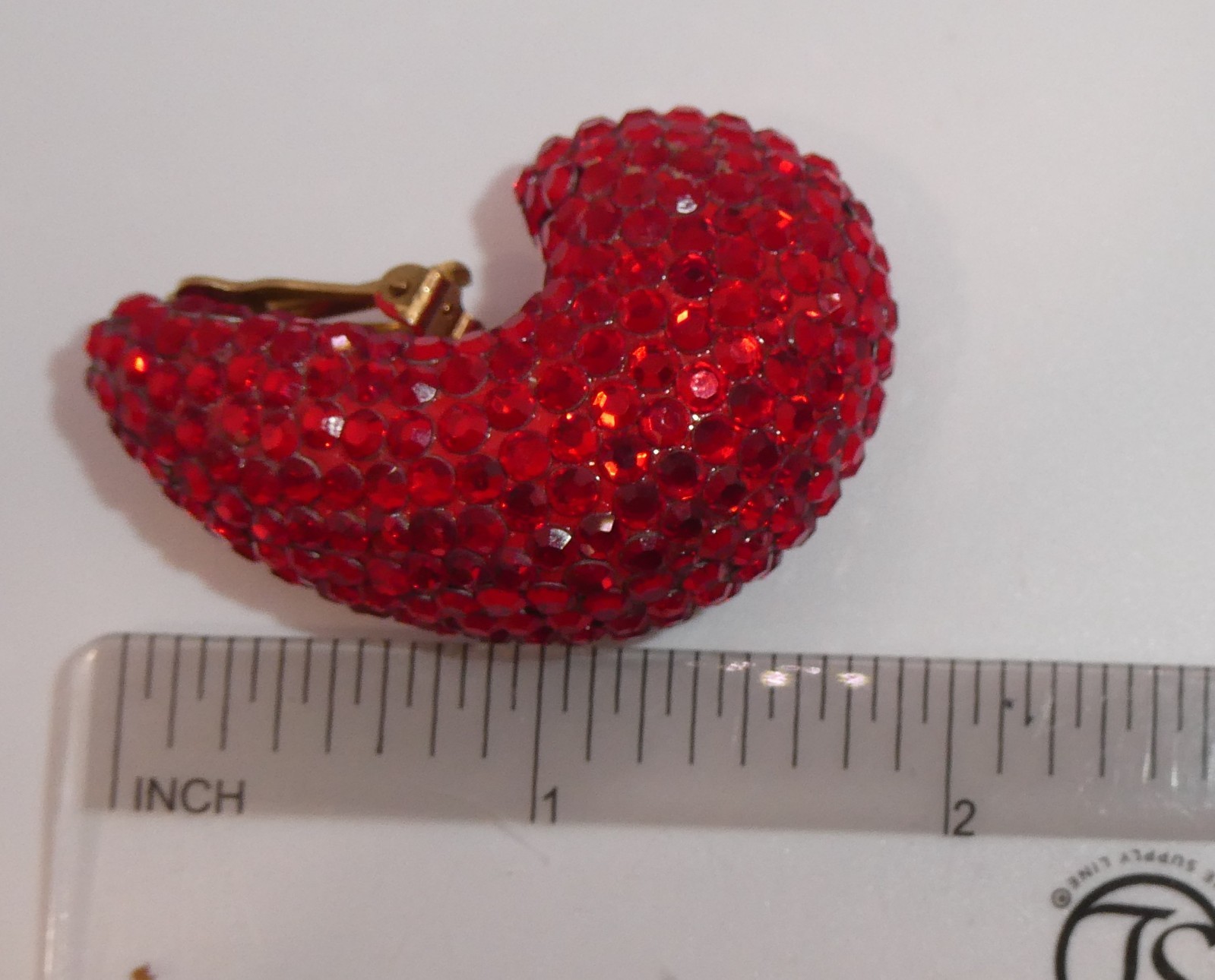 Vintage Richard Kerr RED Crystal Domed Pave Clip On Earrings HUGE Statement 80s