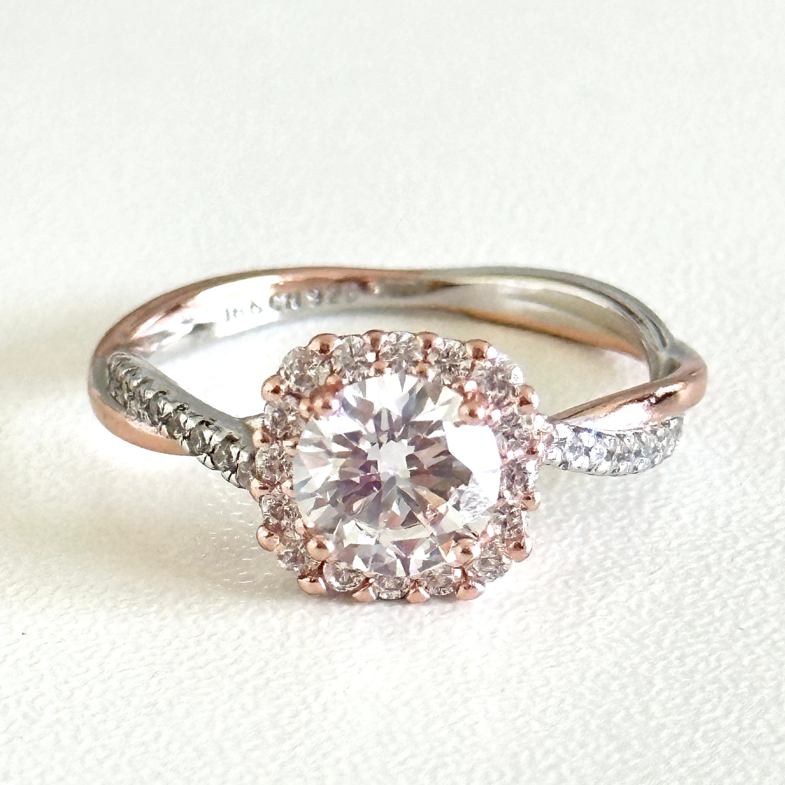 925 Sterling Silver & Rose Gold Plated Two Tone Clear CZ Sparkly Ring Size 8