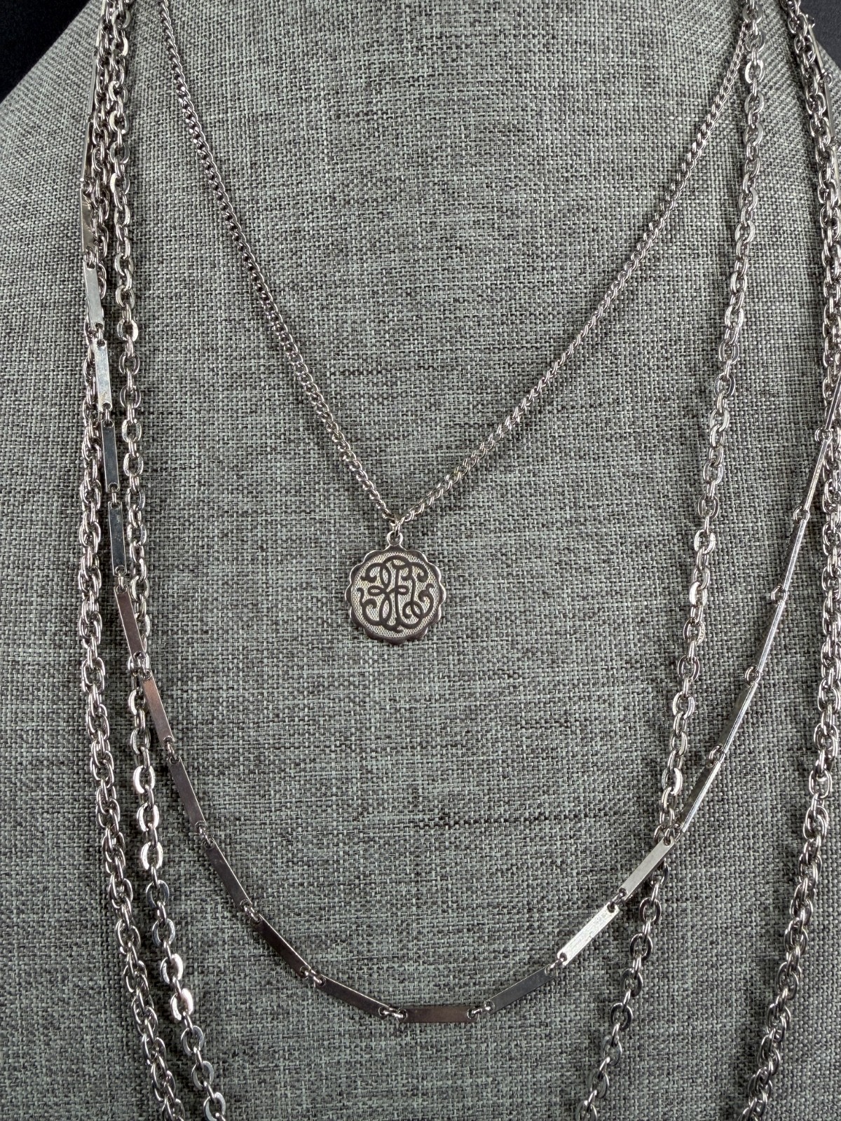 Vintage Silver Tone Layered Chain Statement Necklace Multi Strand MCM Retro