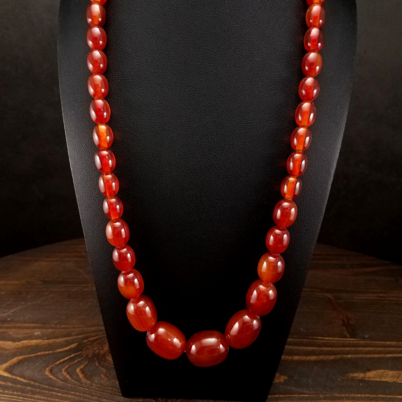 Vintage Lucite Faux Amber Bead Necklace No Metal Collectible Jewelry