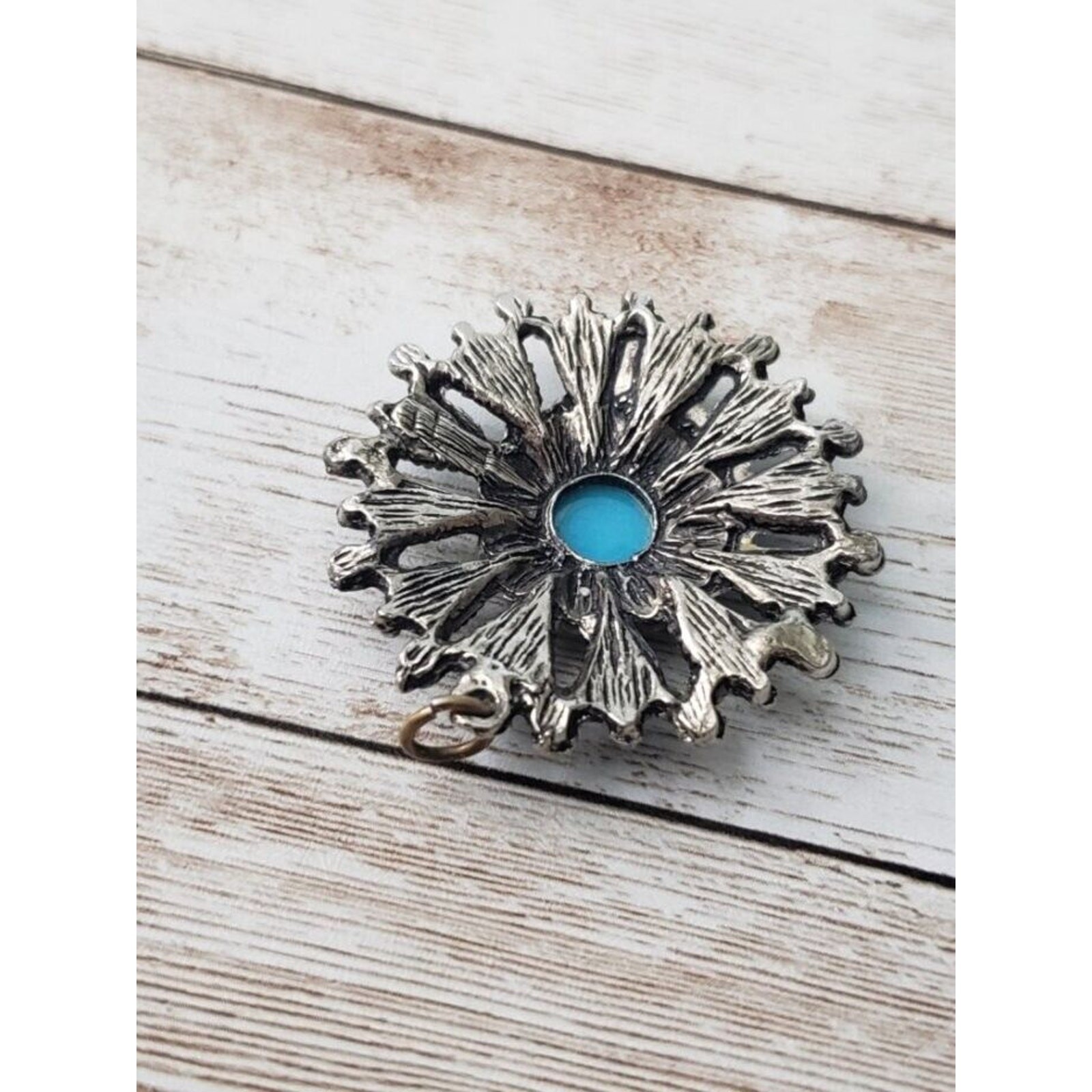 Vintage Pendant Silver Tone & Turquoise Tone 1.5″ – No Chain Included
