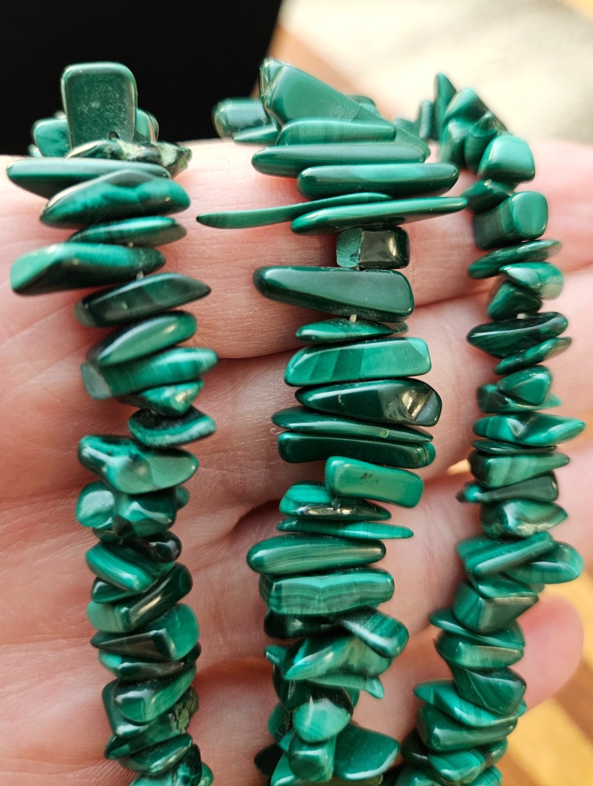 Vintage Malachite Chunks & Chips Nugget Necklace Screw Closure 25in 109gm
