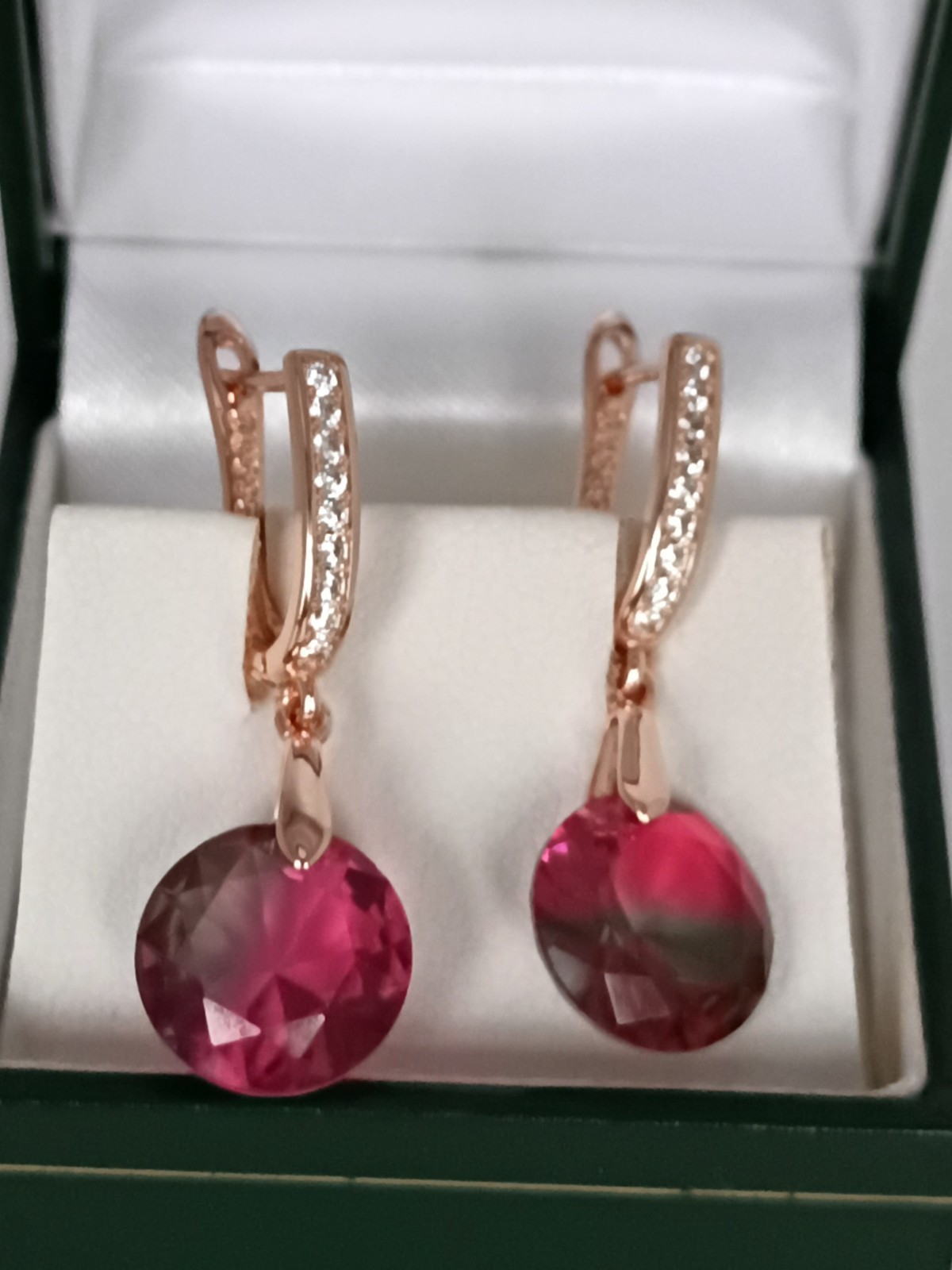 Vintage 1990-s 14 Ct Rolled Gold Ruby / Zircons Earrings-Hallmarked 585 RG