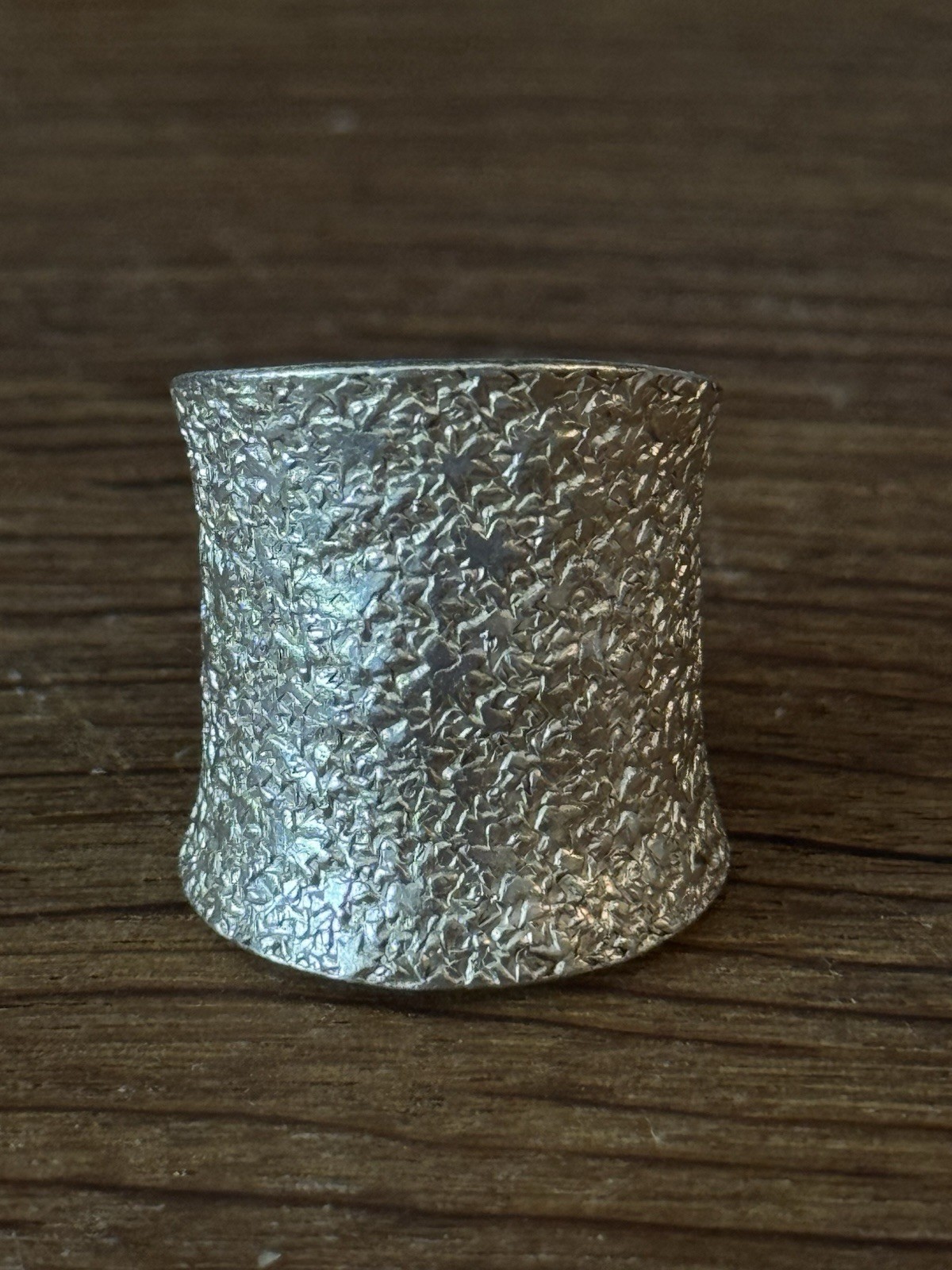Artisan ring wide sterling silver 925 hand-crafted
