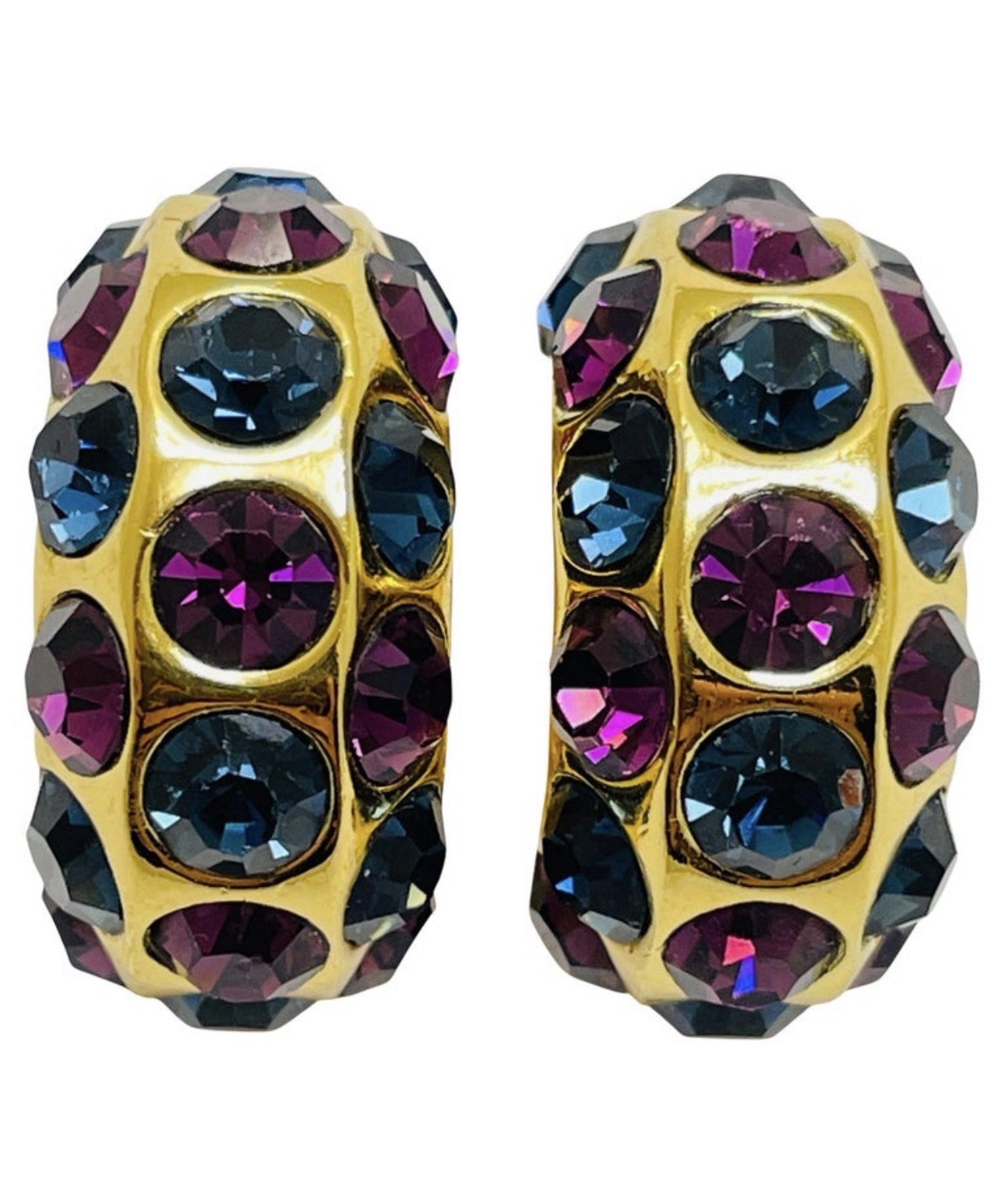 Vintage CHRISTIAN DIOR gold plated amethyst sapphire crystals clip on earrings