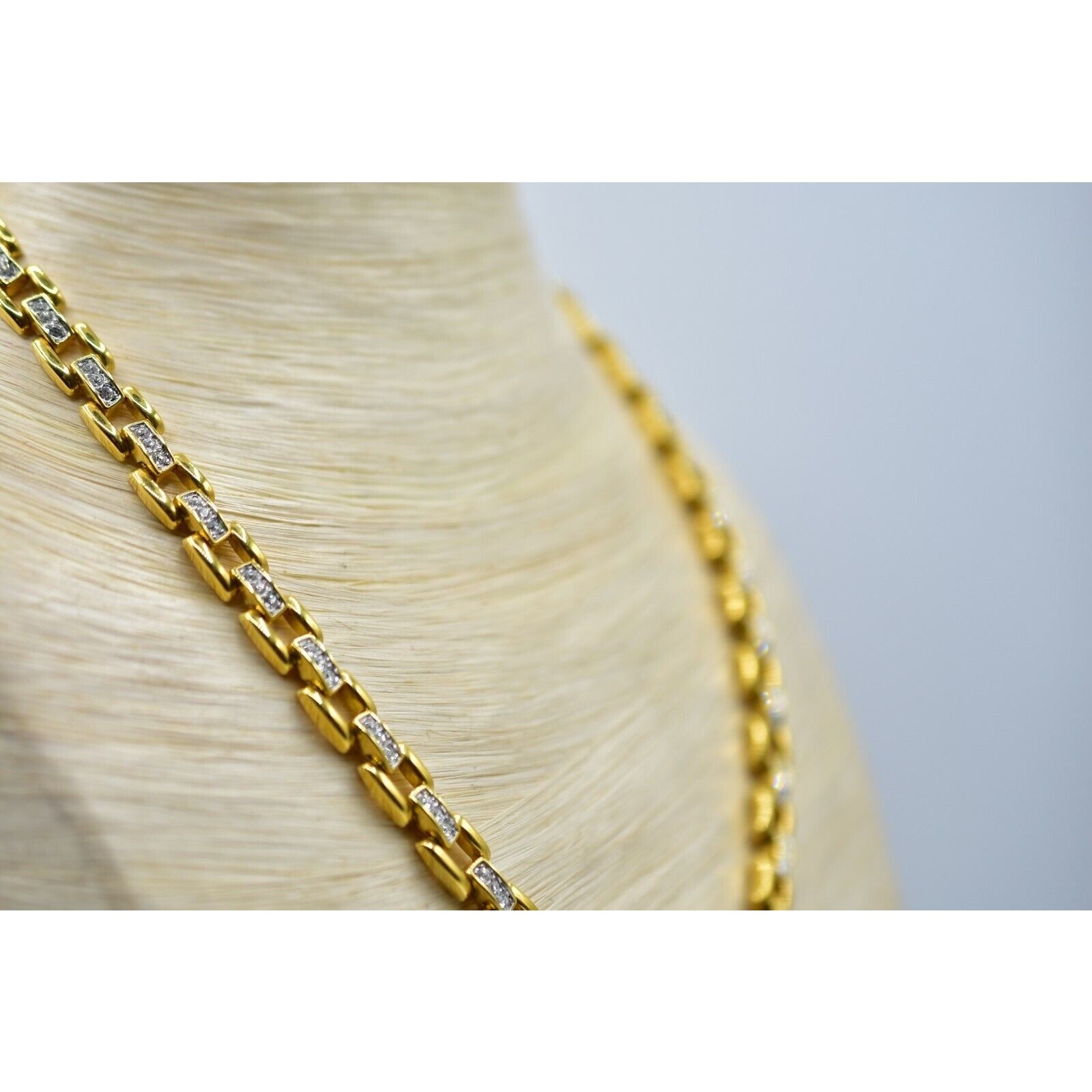 Vintage Crystal Linked Chain Collar Necklace Square Rhinestone 19.5″ 1980s Bin5