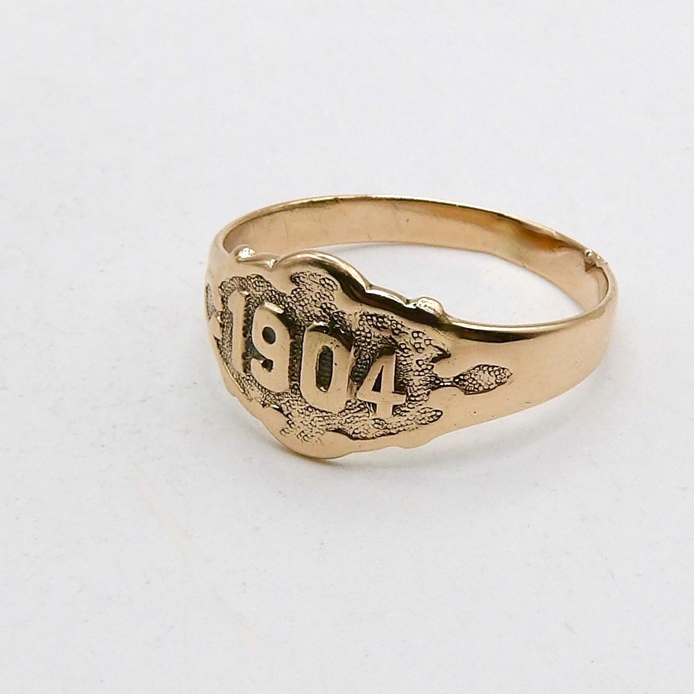 Art Nouveau Solid 14k Gold Date Signet School Ring 1904 sz6.5