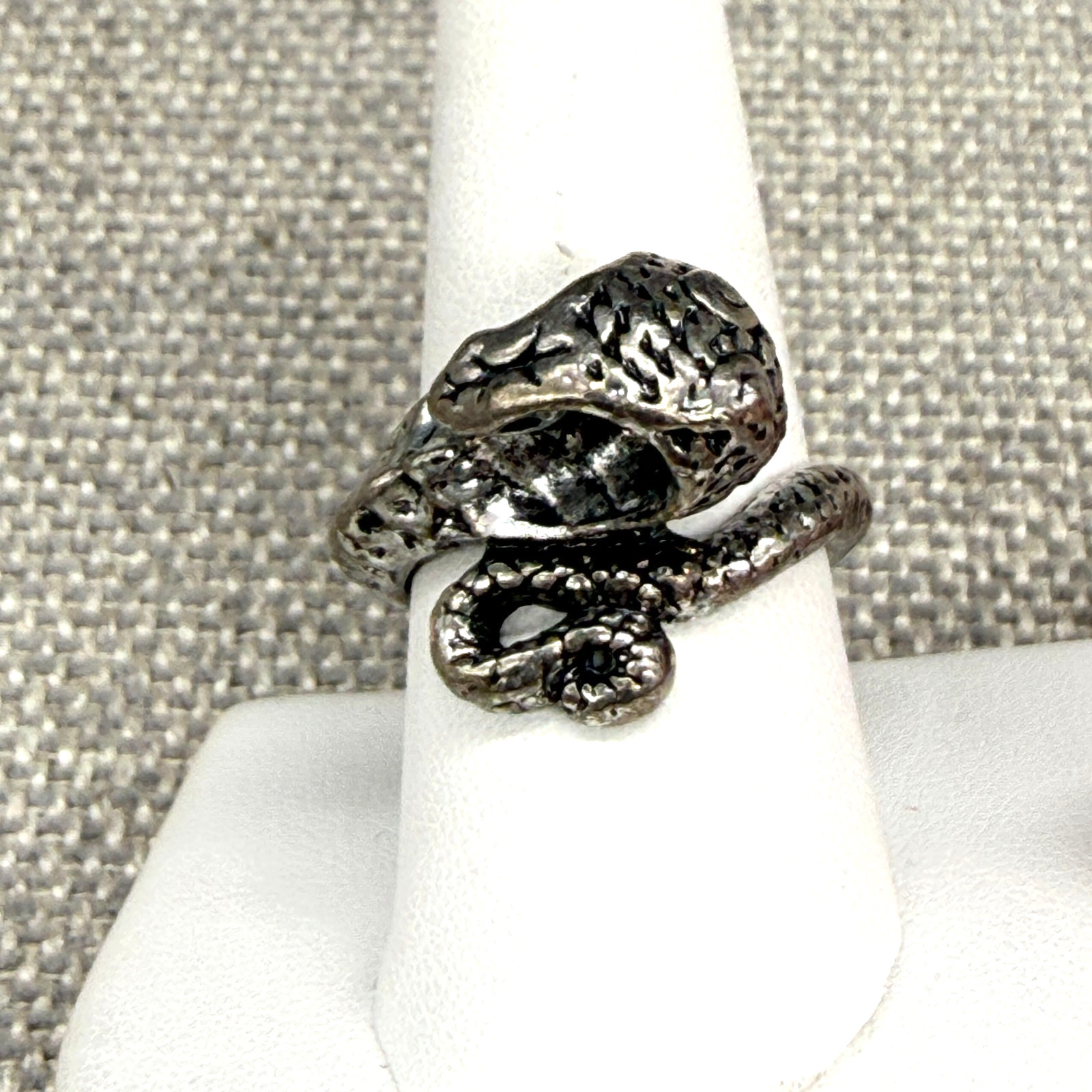 Vintage Cobra Snake Ring Silver Tone Size 9