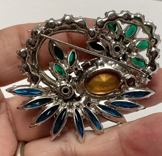 Vintage Juliana D & E Peacock Costume Jewelry Large Cupcake Brooch/Pin